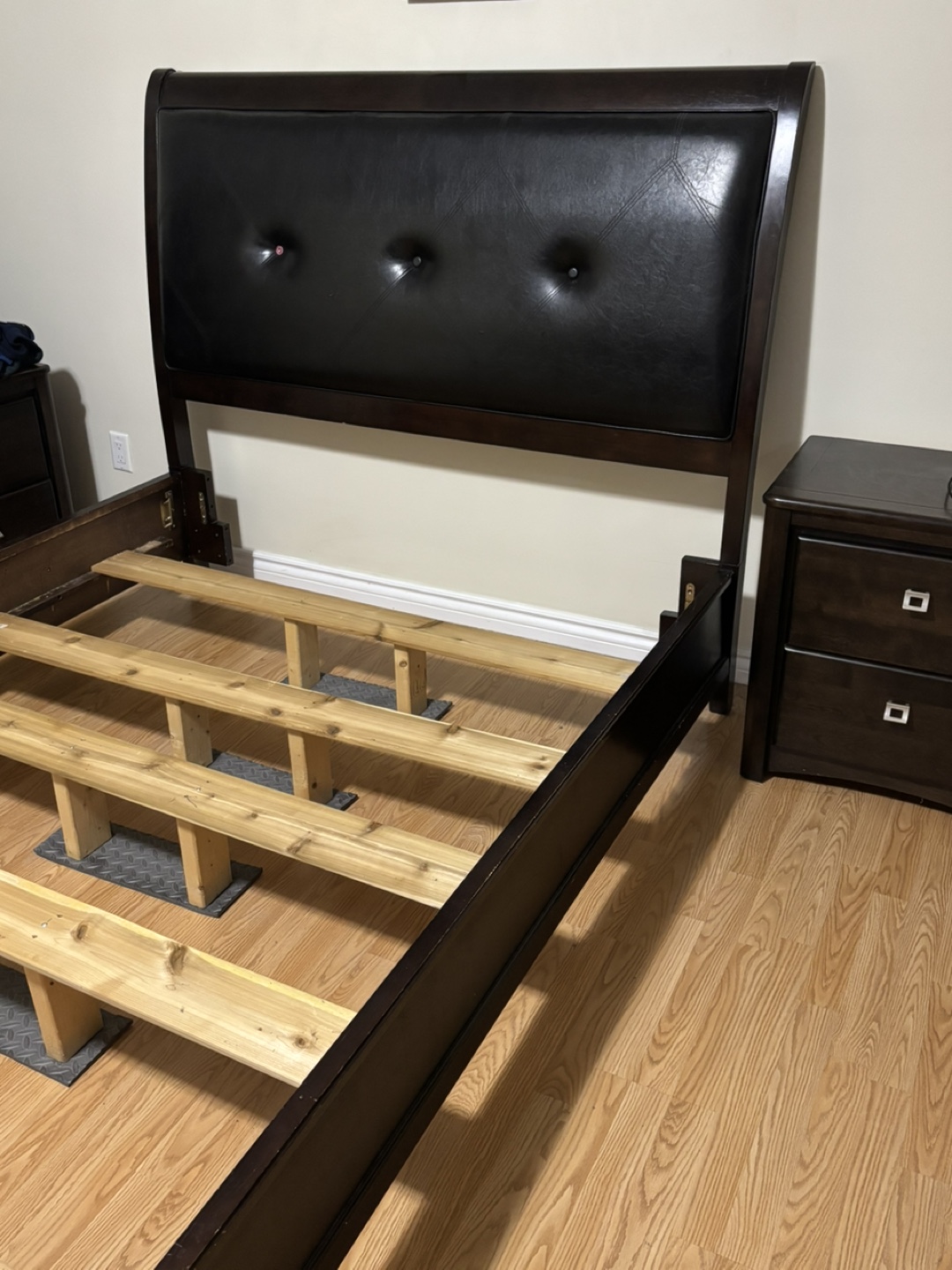 Queen Bed Frame, Dark Brown Faux Leather Headboard - photo 2