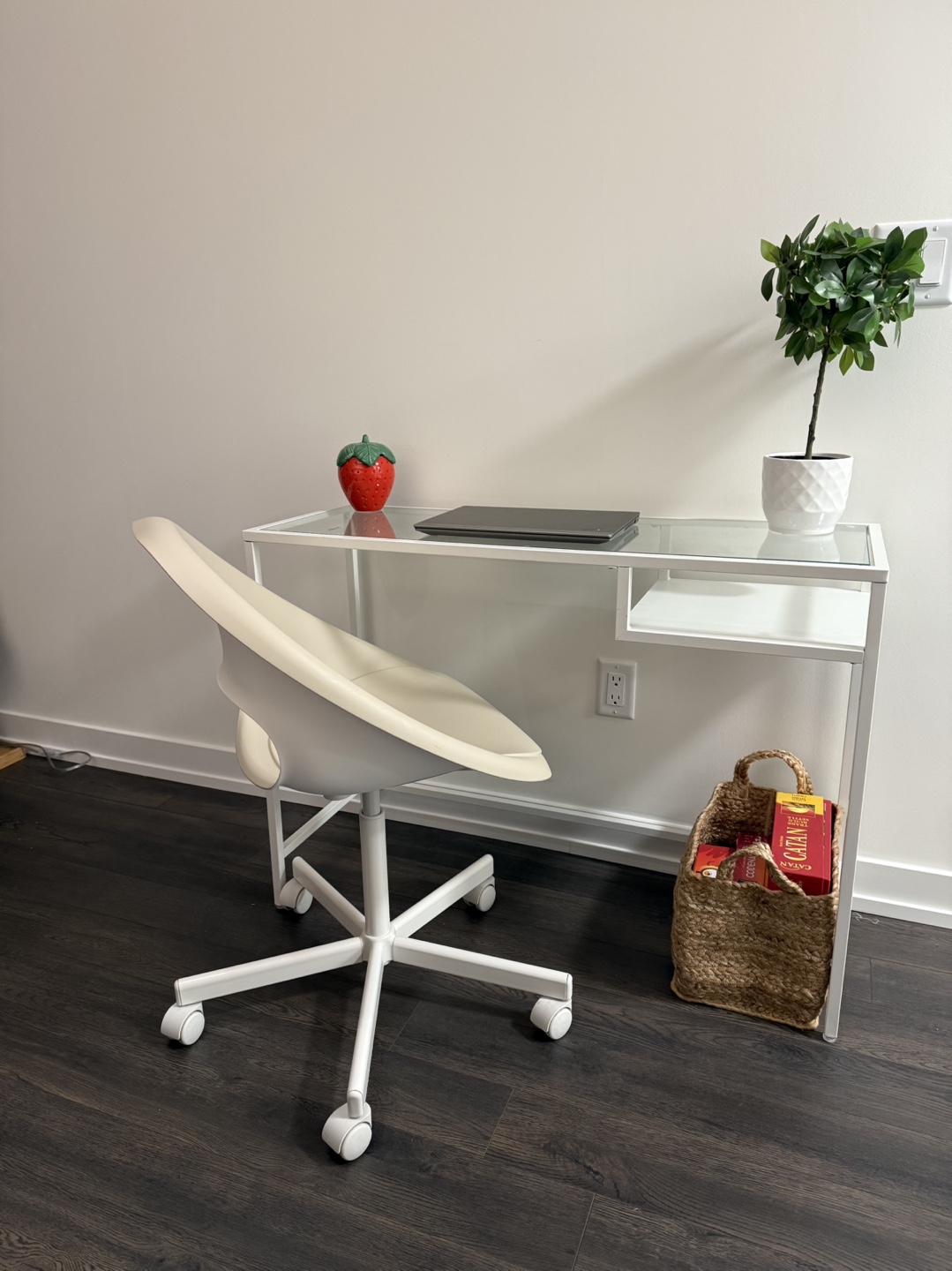 White Desk with Glass Top and Rolling Chair - photo 2