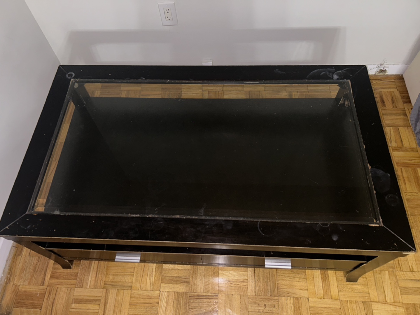 Black Coffee Table with Glass Top and Drawer - photo 2
