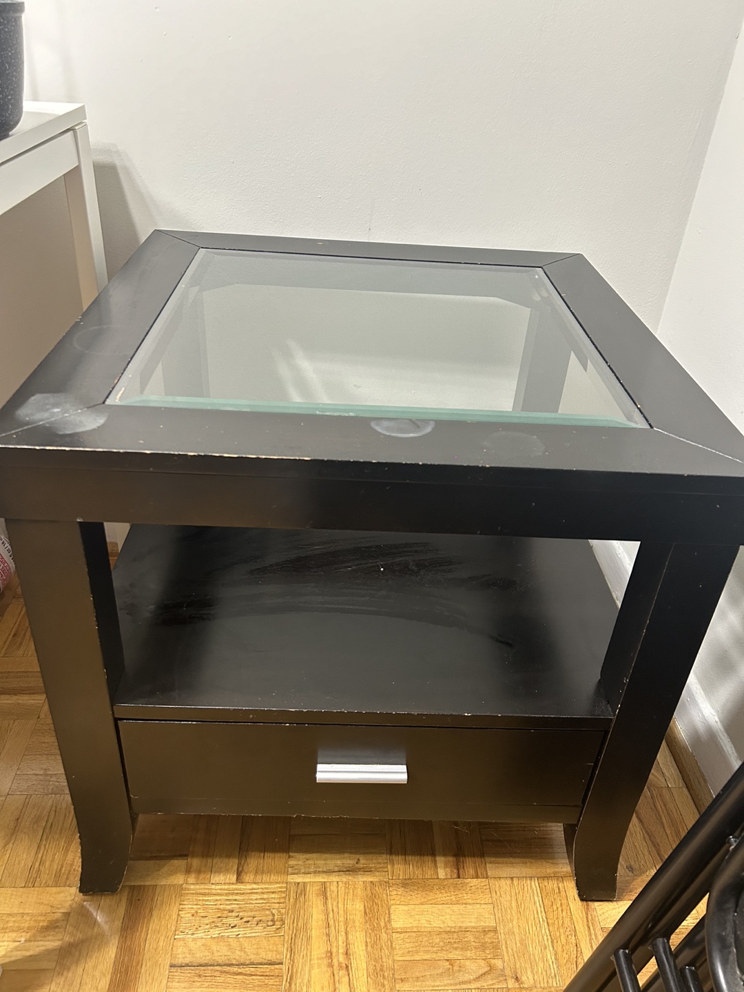 Black Coffee Table with Glass Top and Drawer - photo 3
