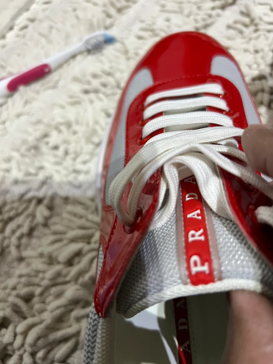 Prada American Cup Red and Grey Sneakers. Size 44 image indicator(8)