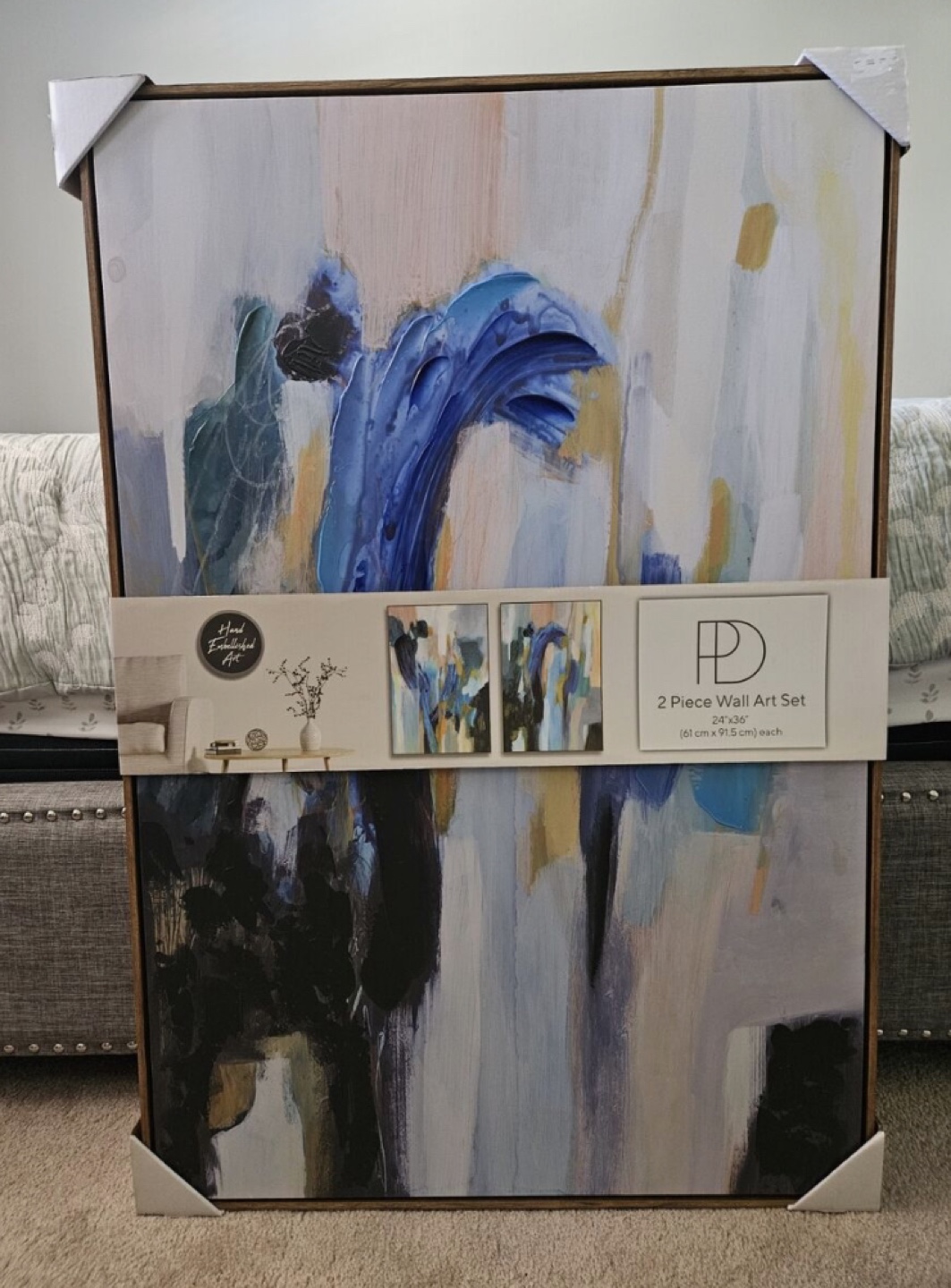 Abstract Blue and Beige Two-Piece Canvas Wall Art Set