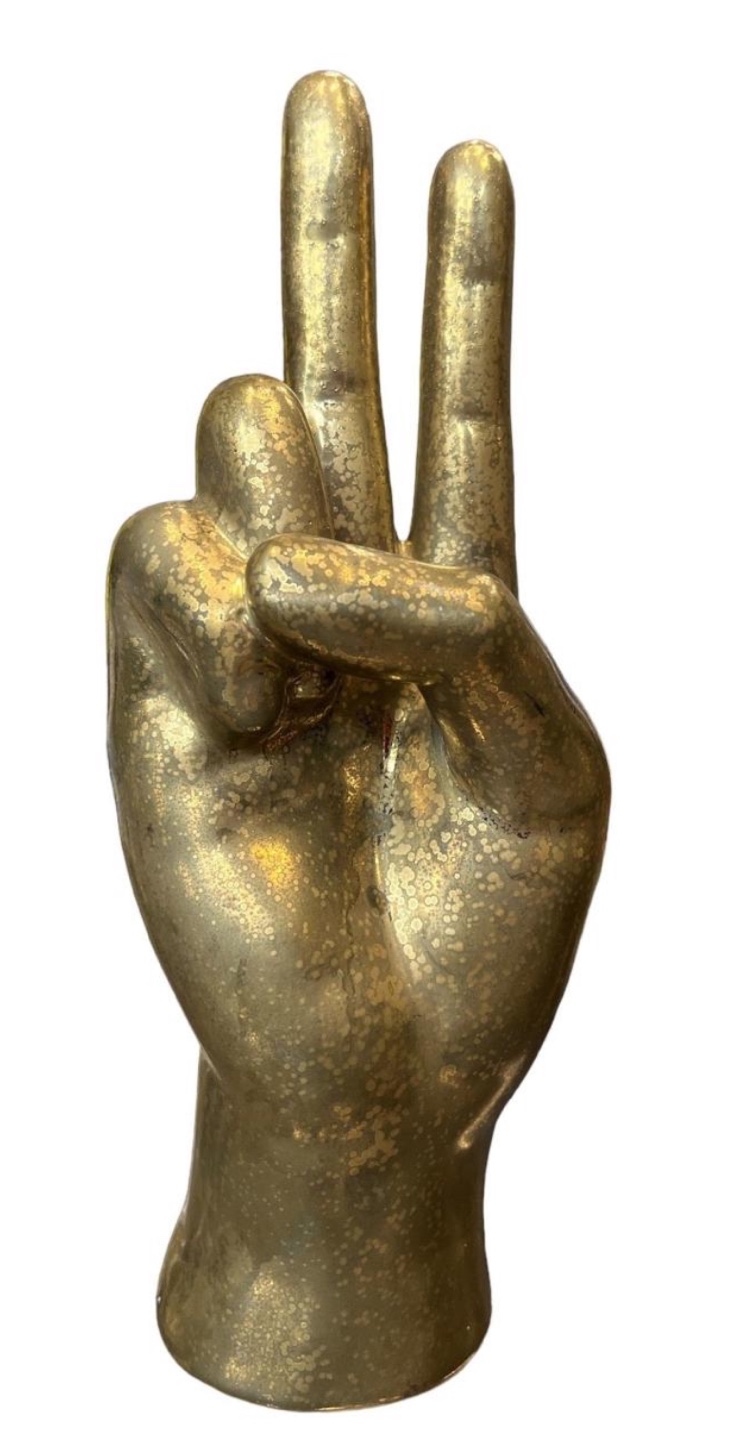 Gold Peace Sign Hand Figurine