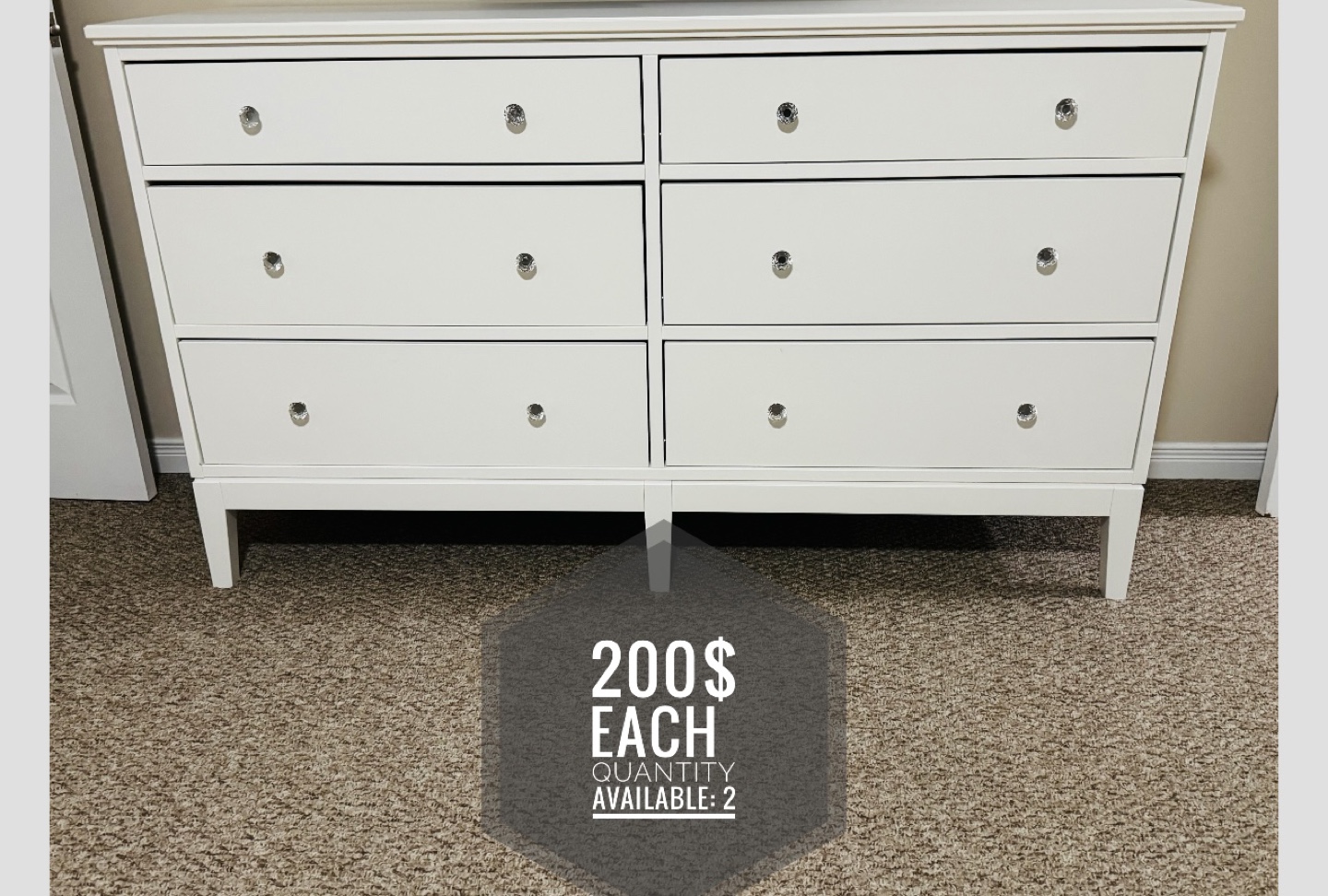 White Six-Drawer Dresser - $200