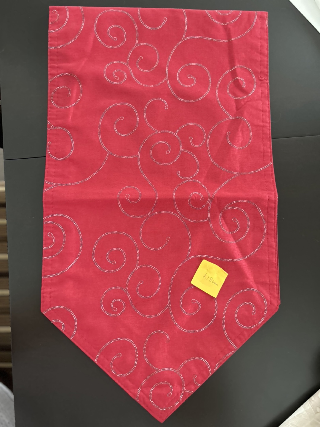 Red Table Runner with Silver Swirls