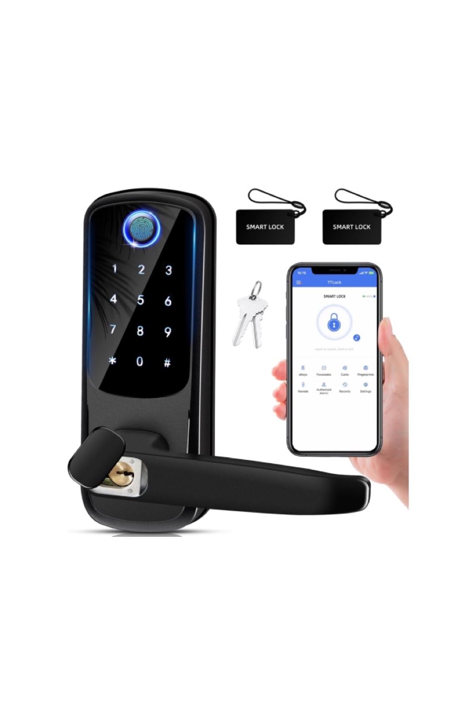 Smart Keyless Entry Door Lock with Fingerprint, App, and Keypad