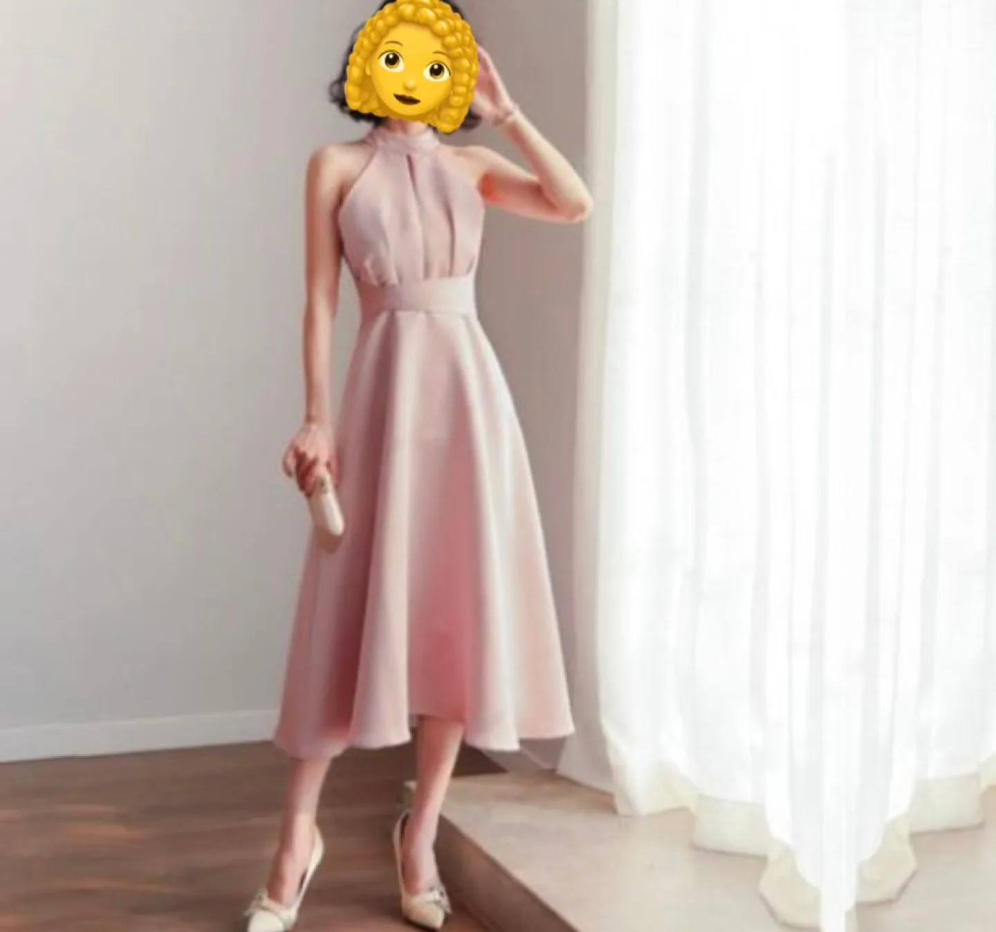 Pink Halter Midi A-line Party Dress image indicator(2)