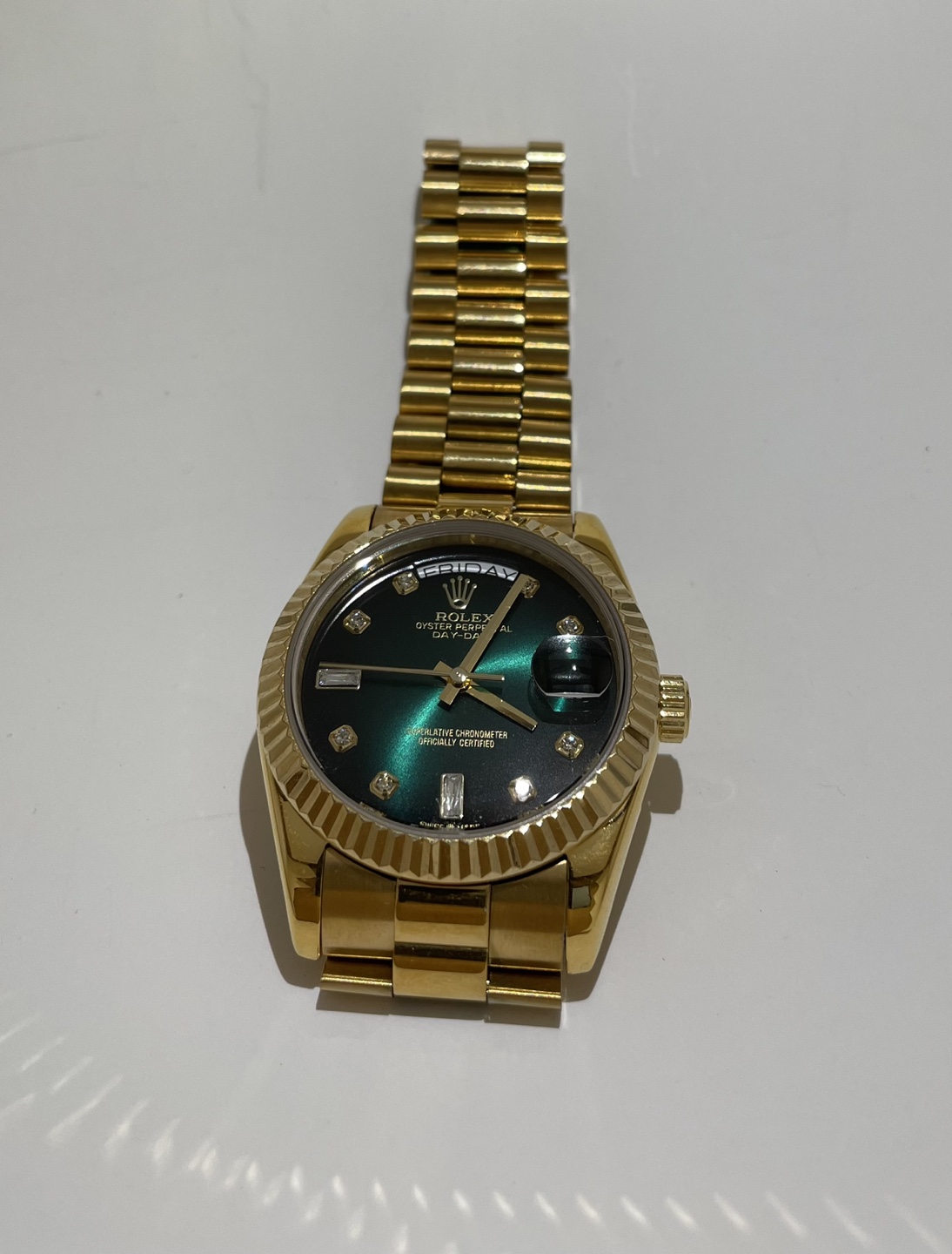 Rolex Day-Date President Green Dial Diamond Watch - photo 3