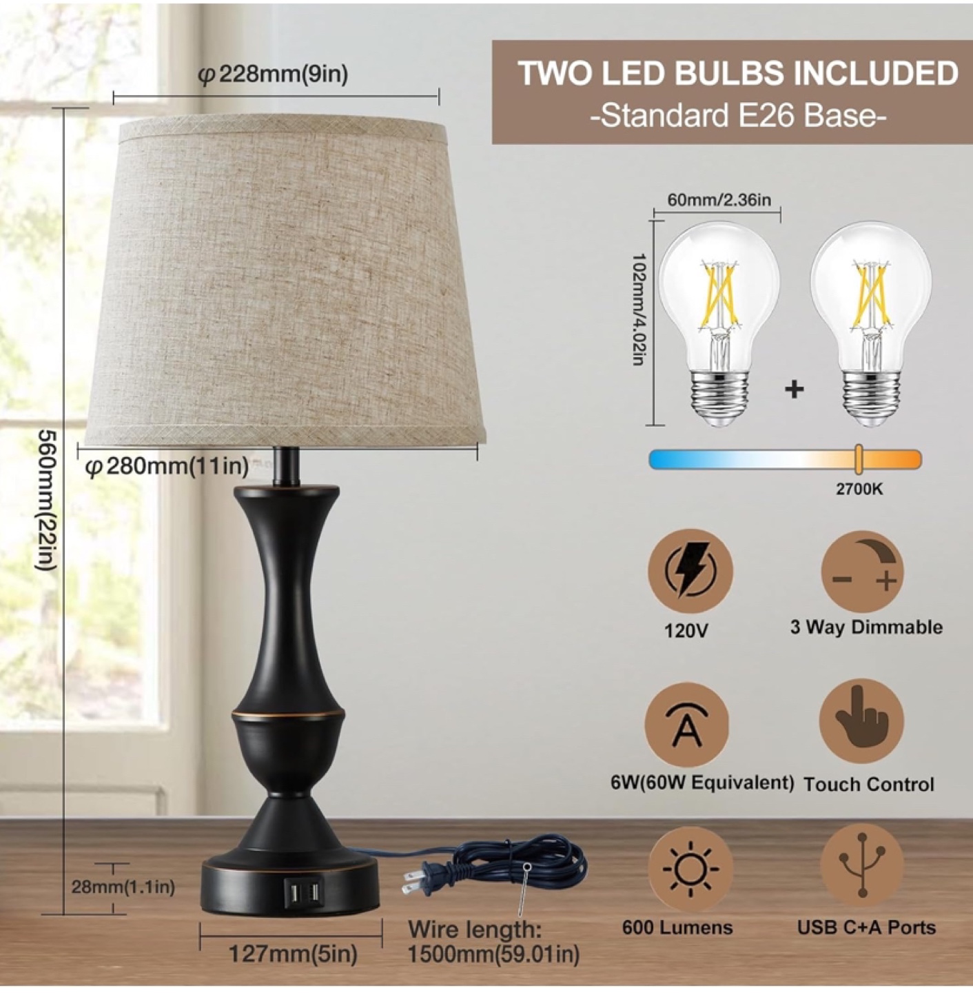 Luxkczc 22" Tall Lamps , Set of 2 - New - photo 2
