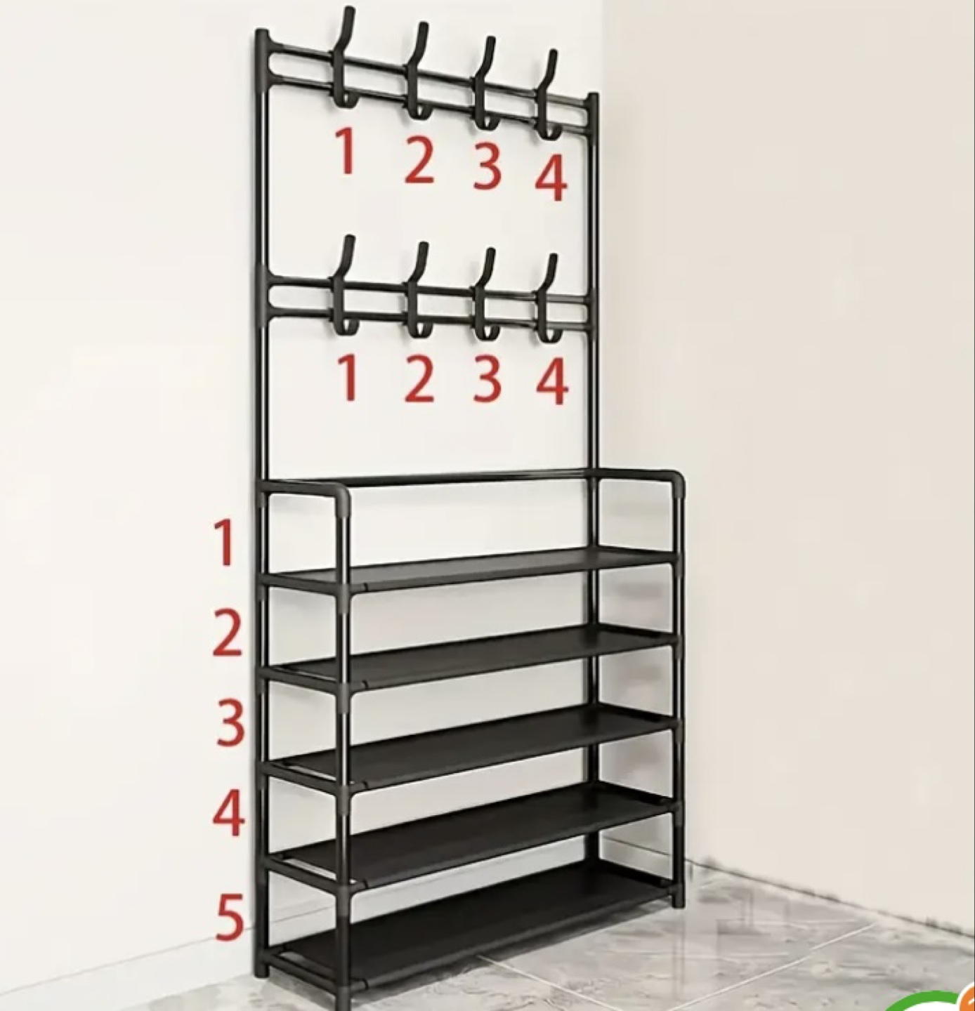 Black Metal Shoe Rack with Coat Hooks New in the box