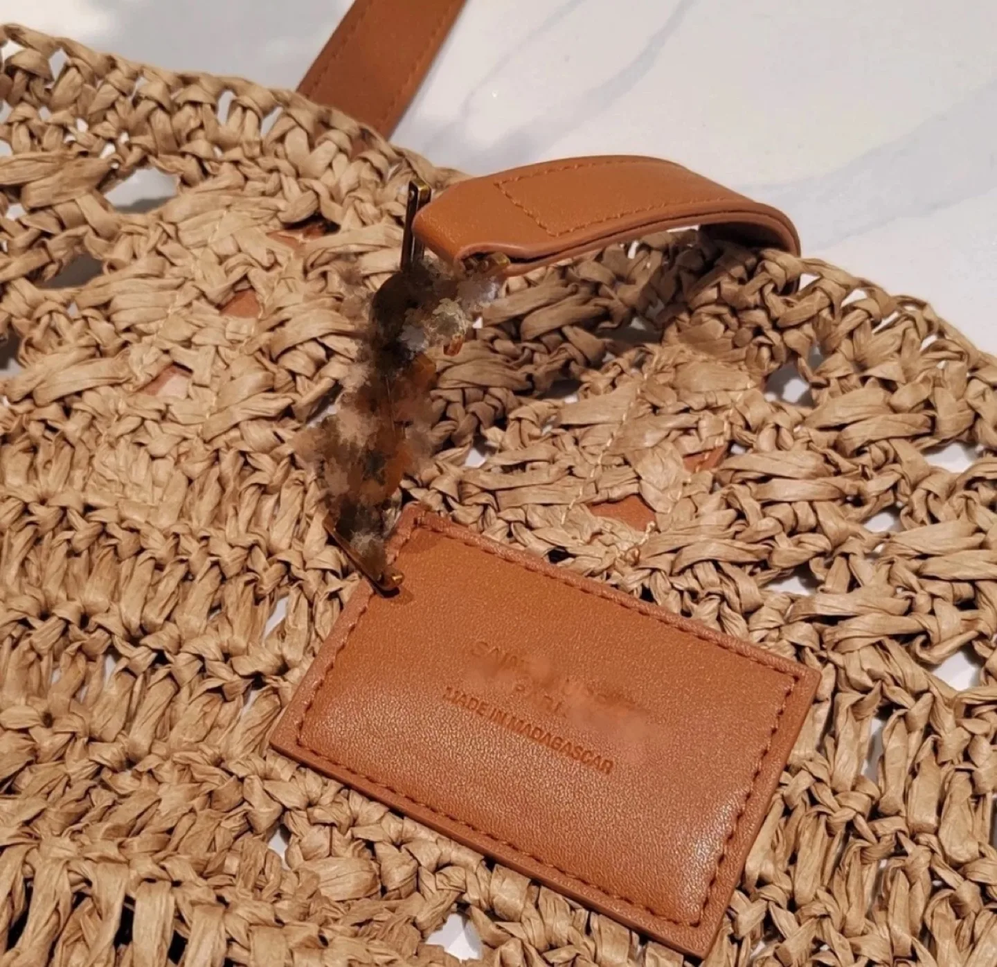 Designer Inspired Straw Crochet Tote Bag with Leather Handles image indicator(3)