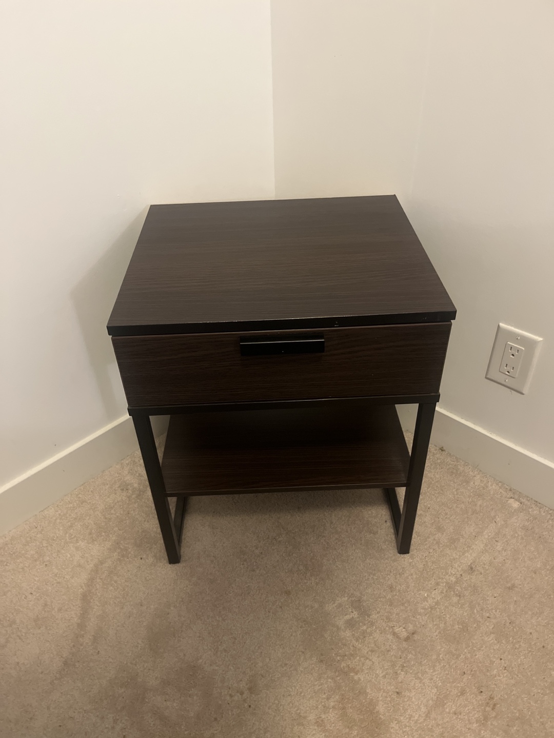 Pair of Dark Brown Nightstands with Black Metal Frame