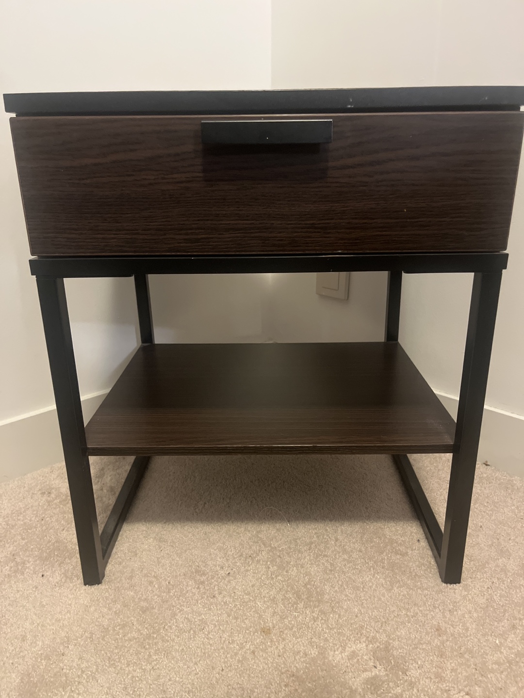 Pair of Dark Brown Nightstands with Black Metal Frame - photo 3