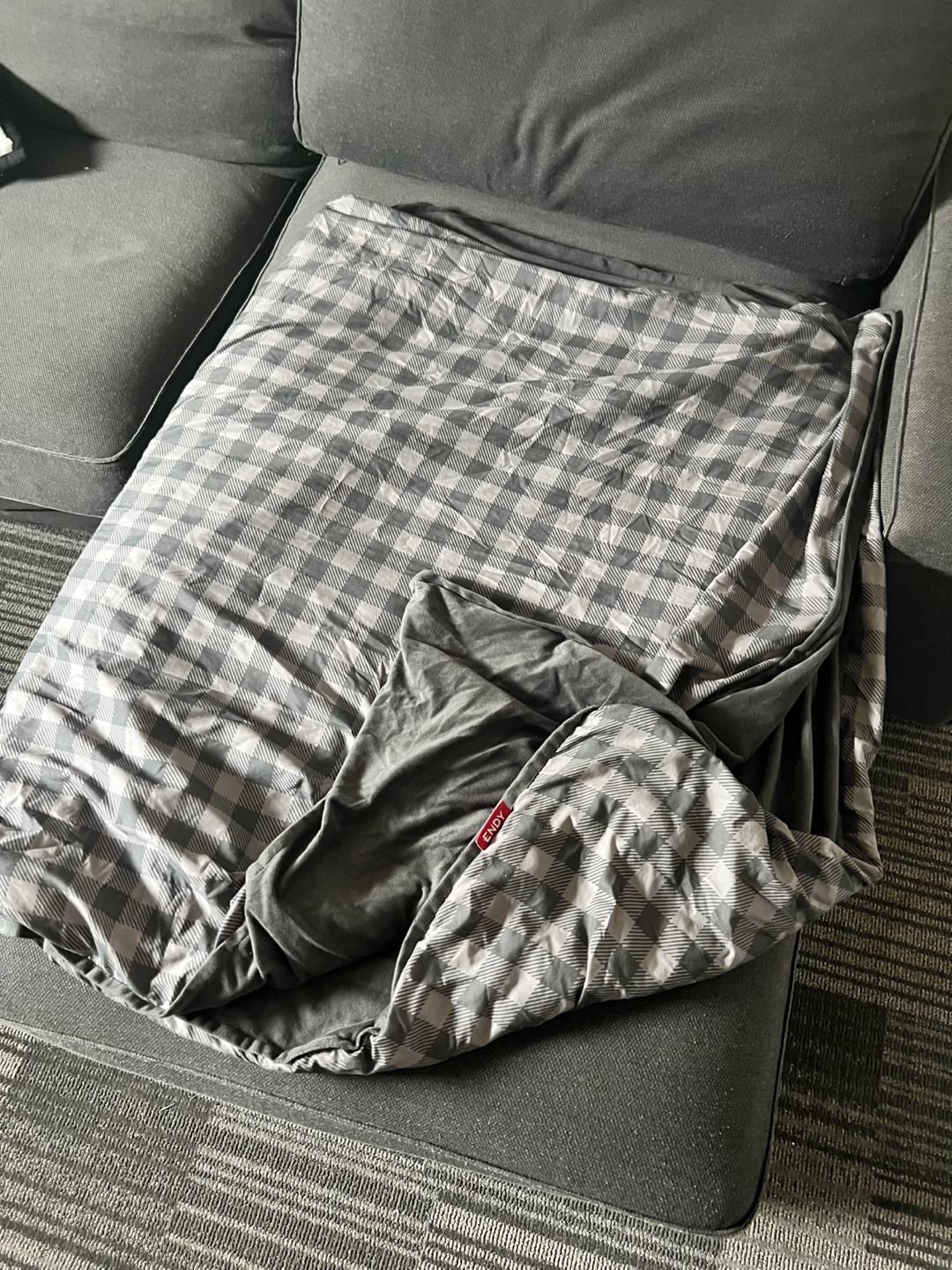 Endy Grey and White Plaid Weighted Blanket