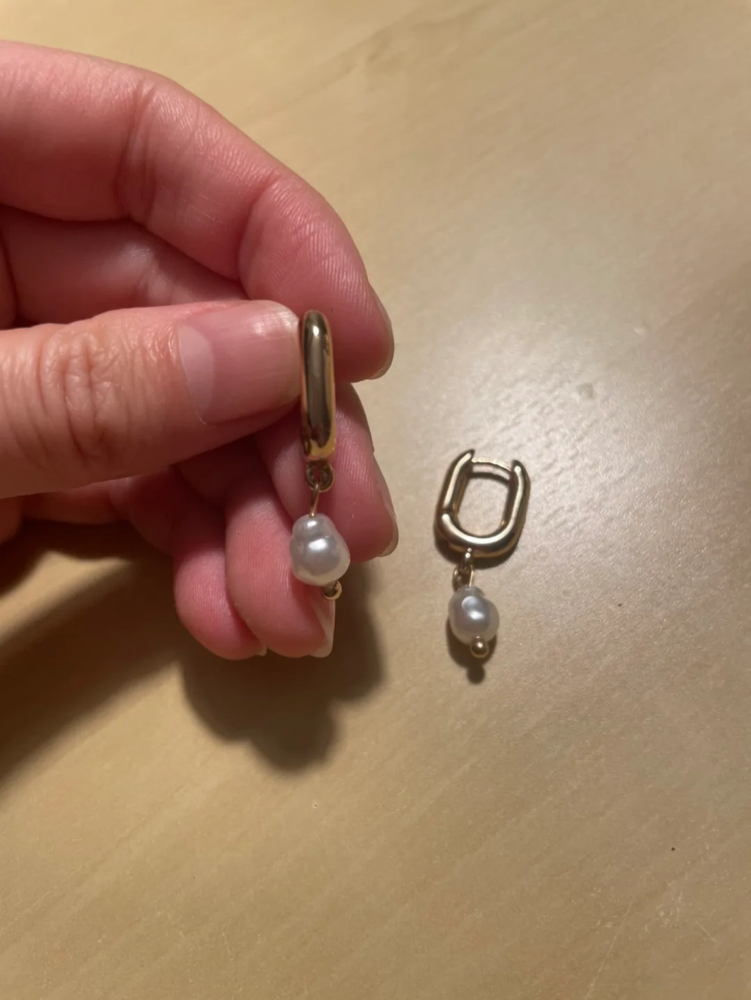 Gold Oval Pearl Drop Earrings image indicator(3)