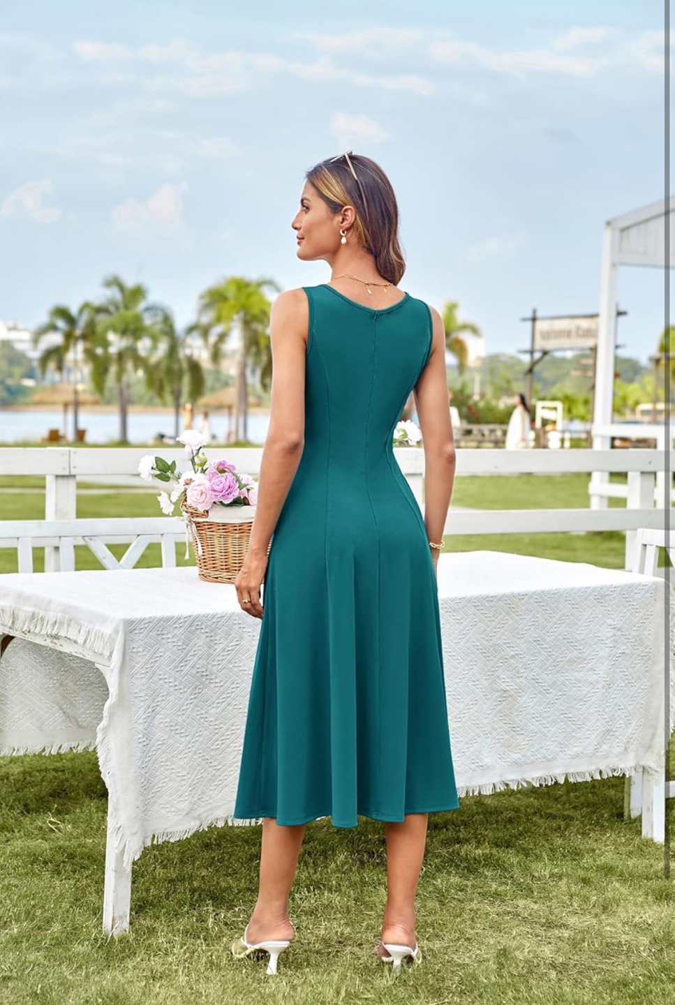 NEW! Grace Karin Pleated A-Line Swing Midi Tank Dress w Pockets - photo 3
