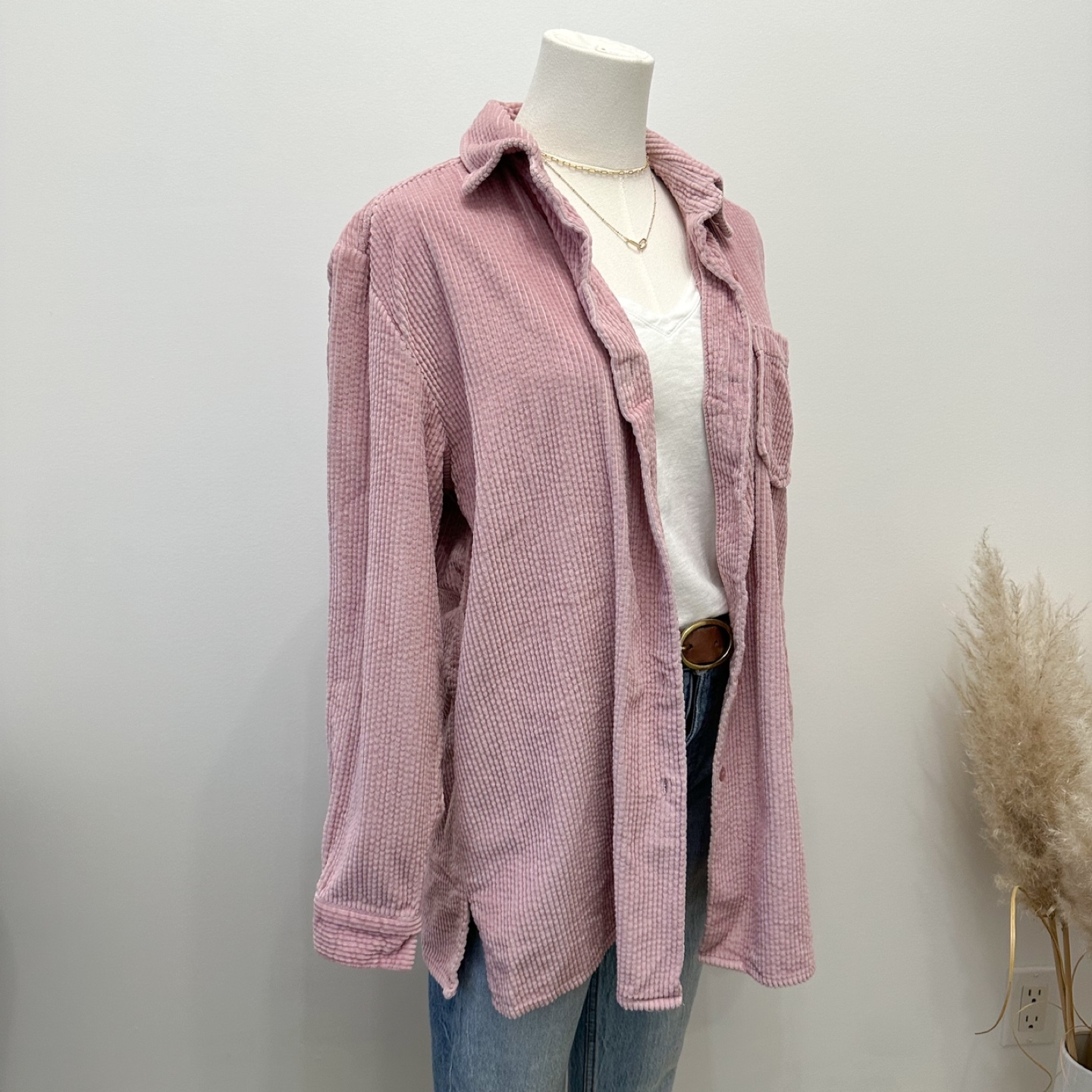 Vintage Pink Corduroy Button Up Shirt - photo 2