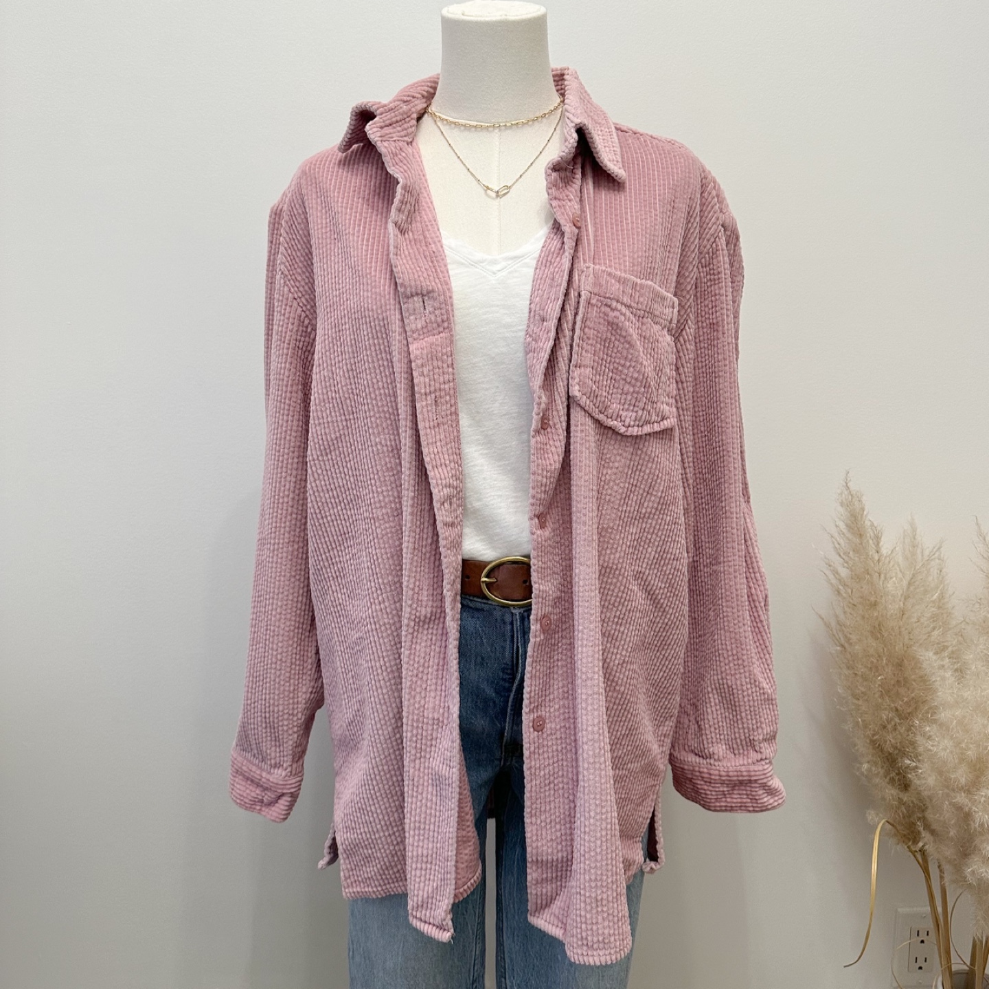 Vintage Pink Corduroy Button Up Shirt