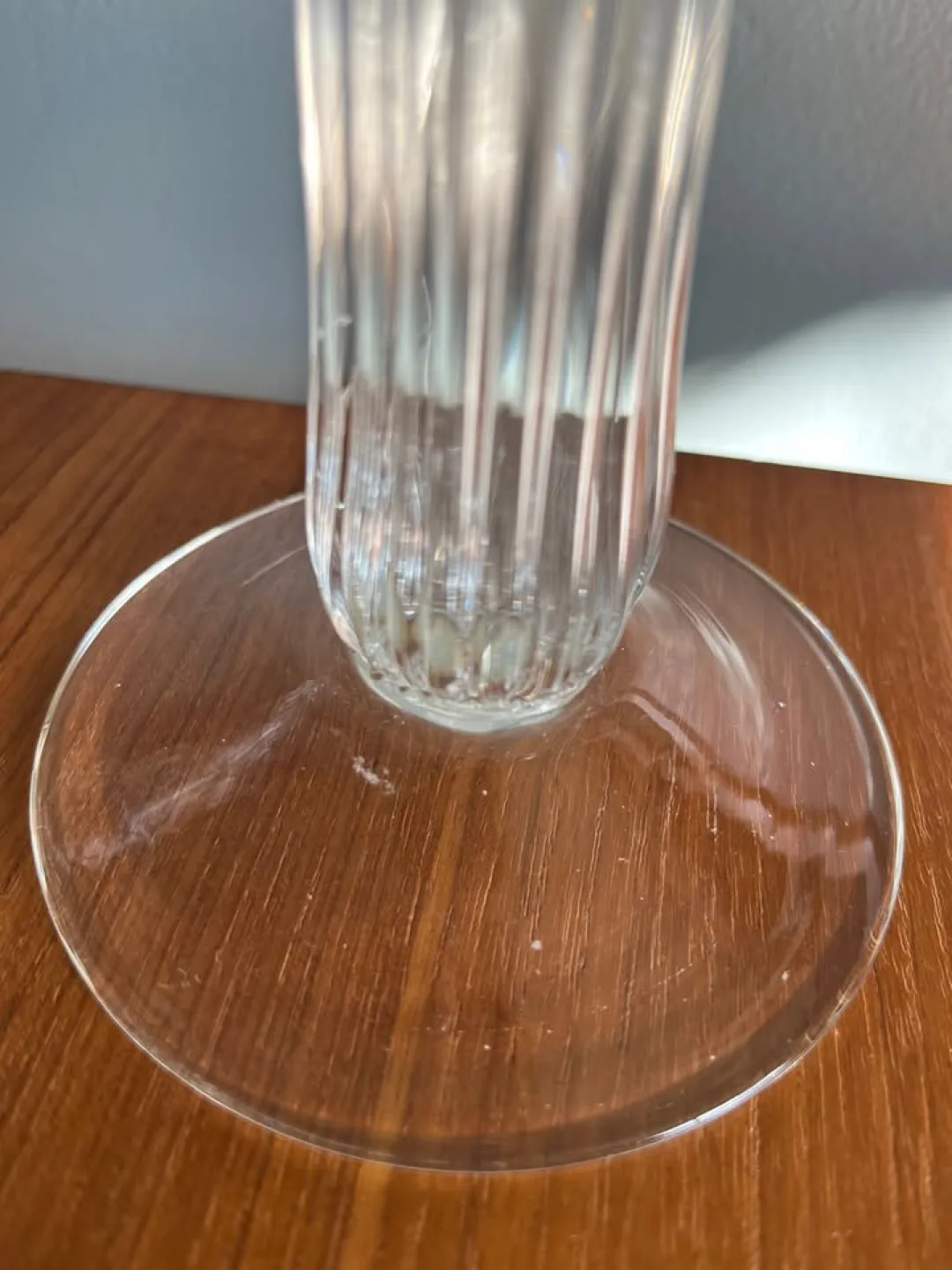 Pair of elegant ribbed glass candle holders- 12” tall image indicator(2)