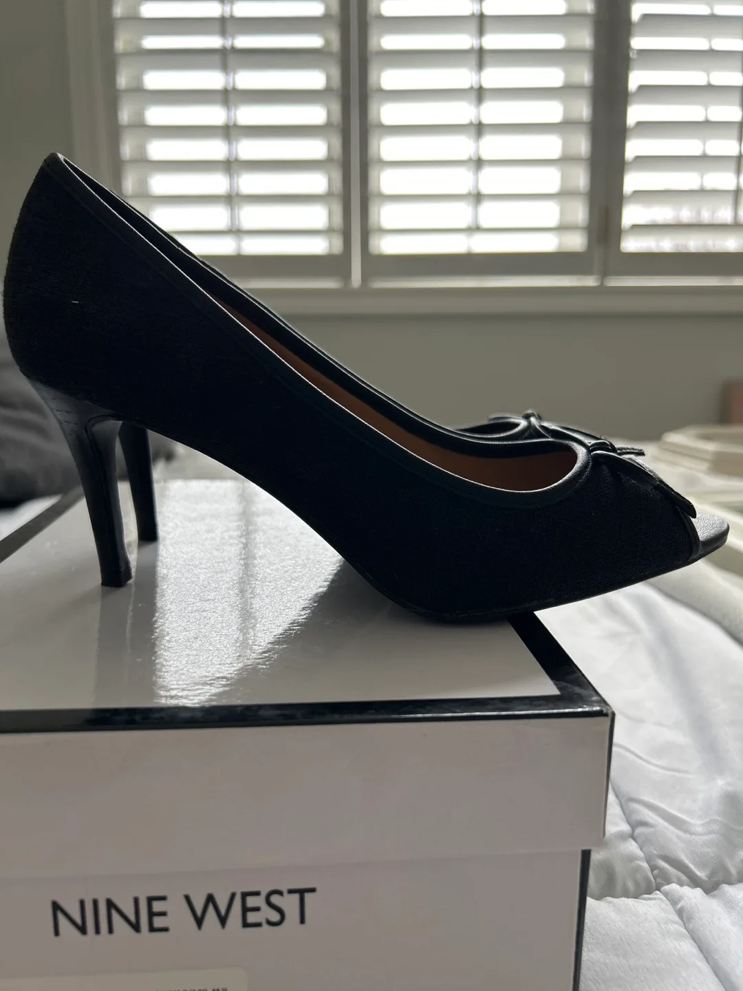 Nine West Black Peep-Toe Heels, Size 8M image indicator(3)