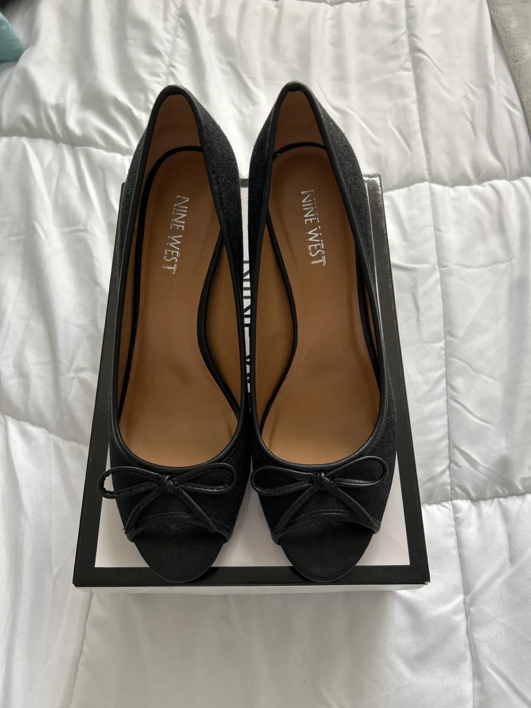 Nine West Black Peep-Toe Heels, Size 8M image indicator(2)