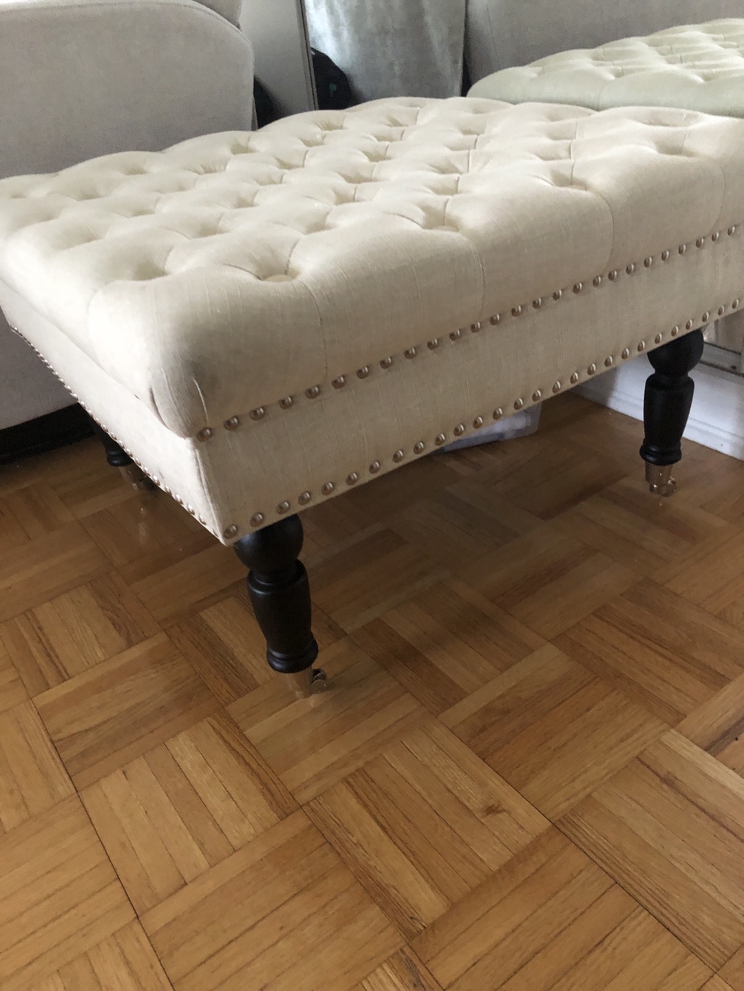 Square Tufted Ottoman - Beige Linen - photo 2