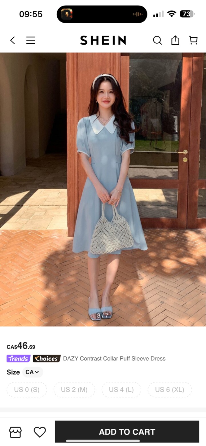 SHEIN DAZY Contrast Collar Puff Sleeve Dress
