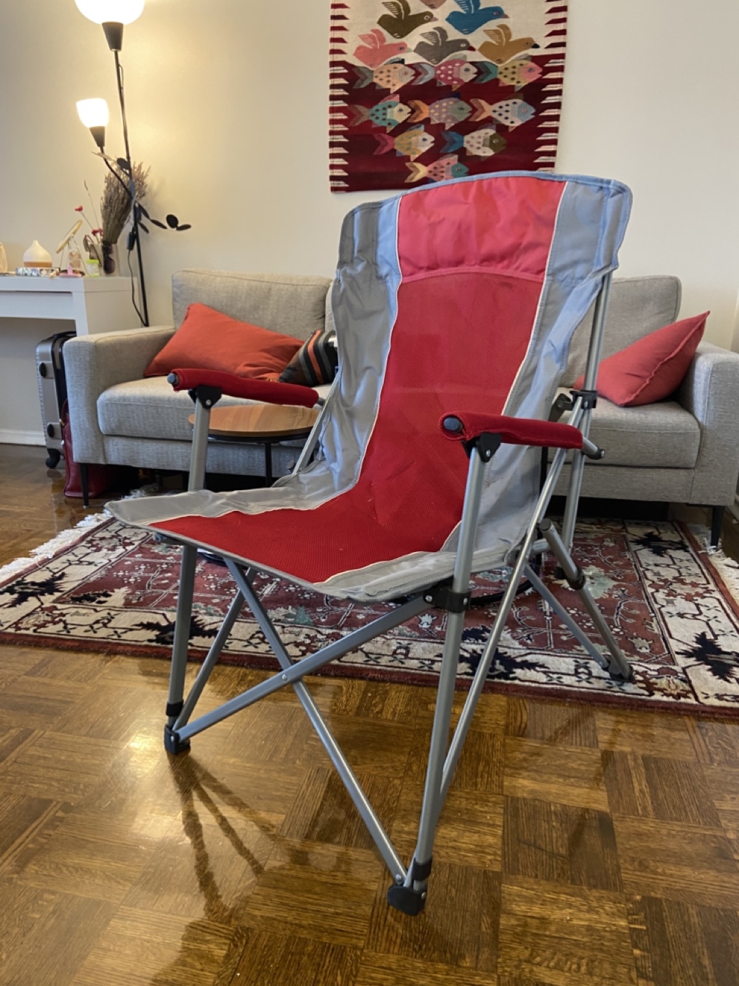 Pair of Red and Grey Folding Camping Chairs - photo 2