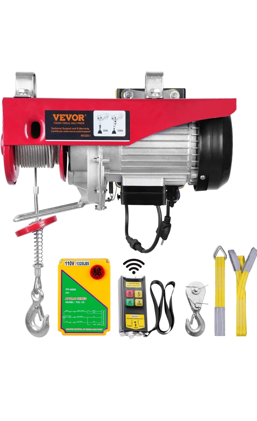 VEVOR 110V Electric Hoist 1/2 Ton Trolley Lifting Crane