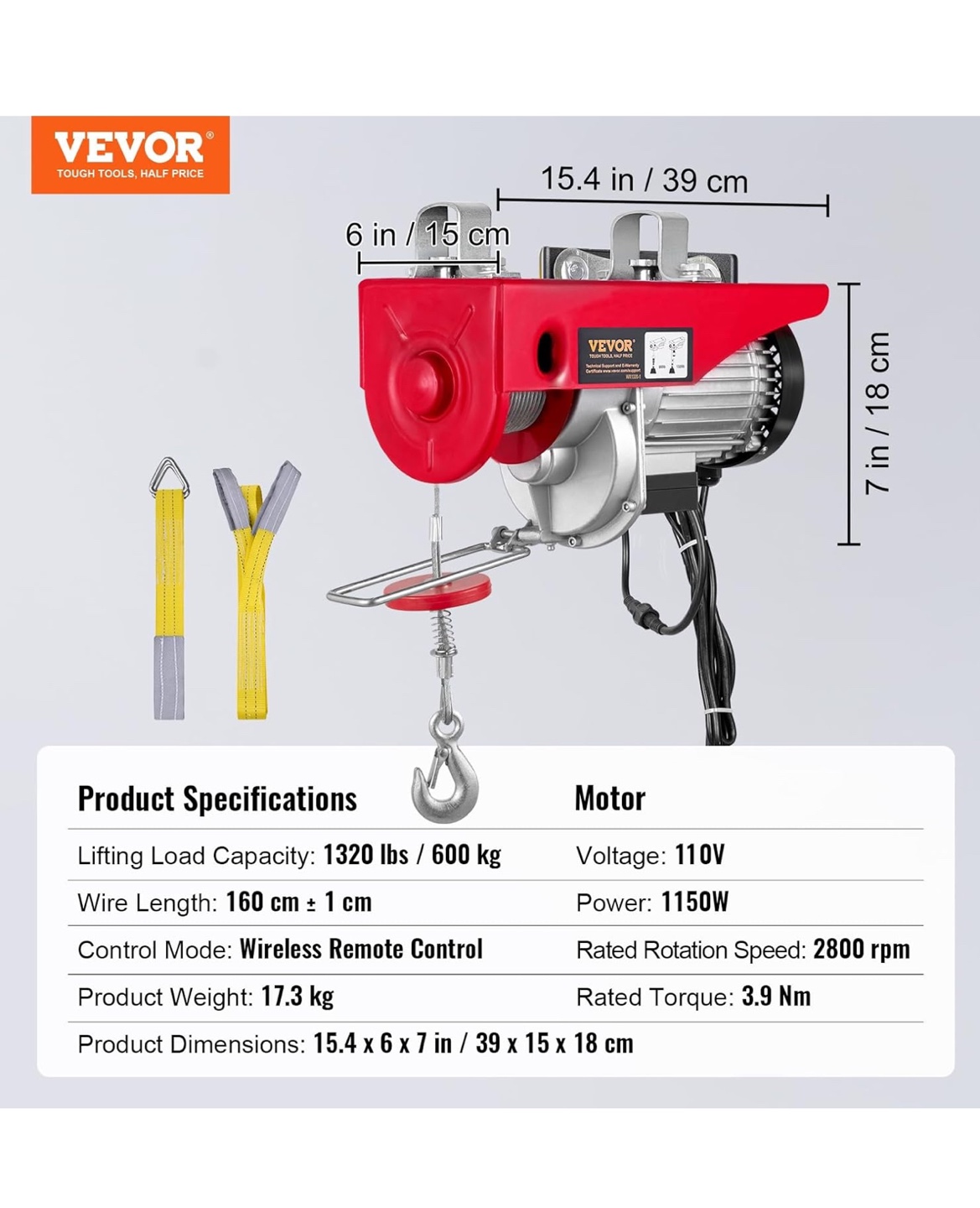 VEVOR 110V Electric Hoist 1/2 Ton Trolley Lifting Crane - photo 2