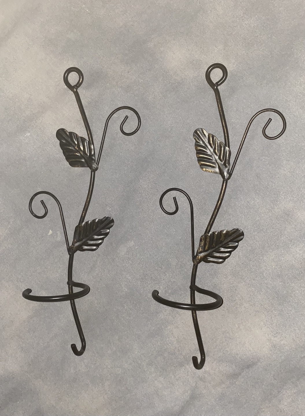 Pair of Wall Candle / Tealight Holders, Metal Leaf Design 12”