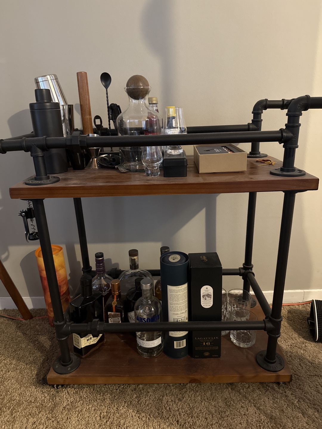 Industrial Pipe 2 level Bar Cart