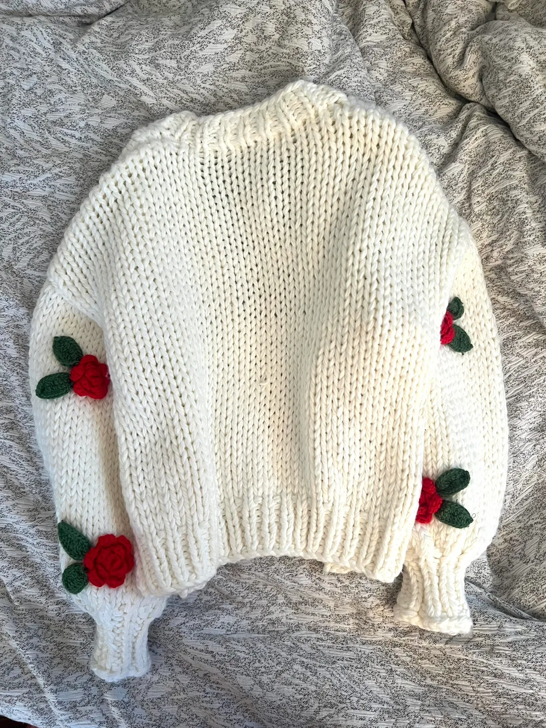 NWOT Chunky Oversized Hand Knitted Cardigan with Roses image indicator(2)
