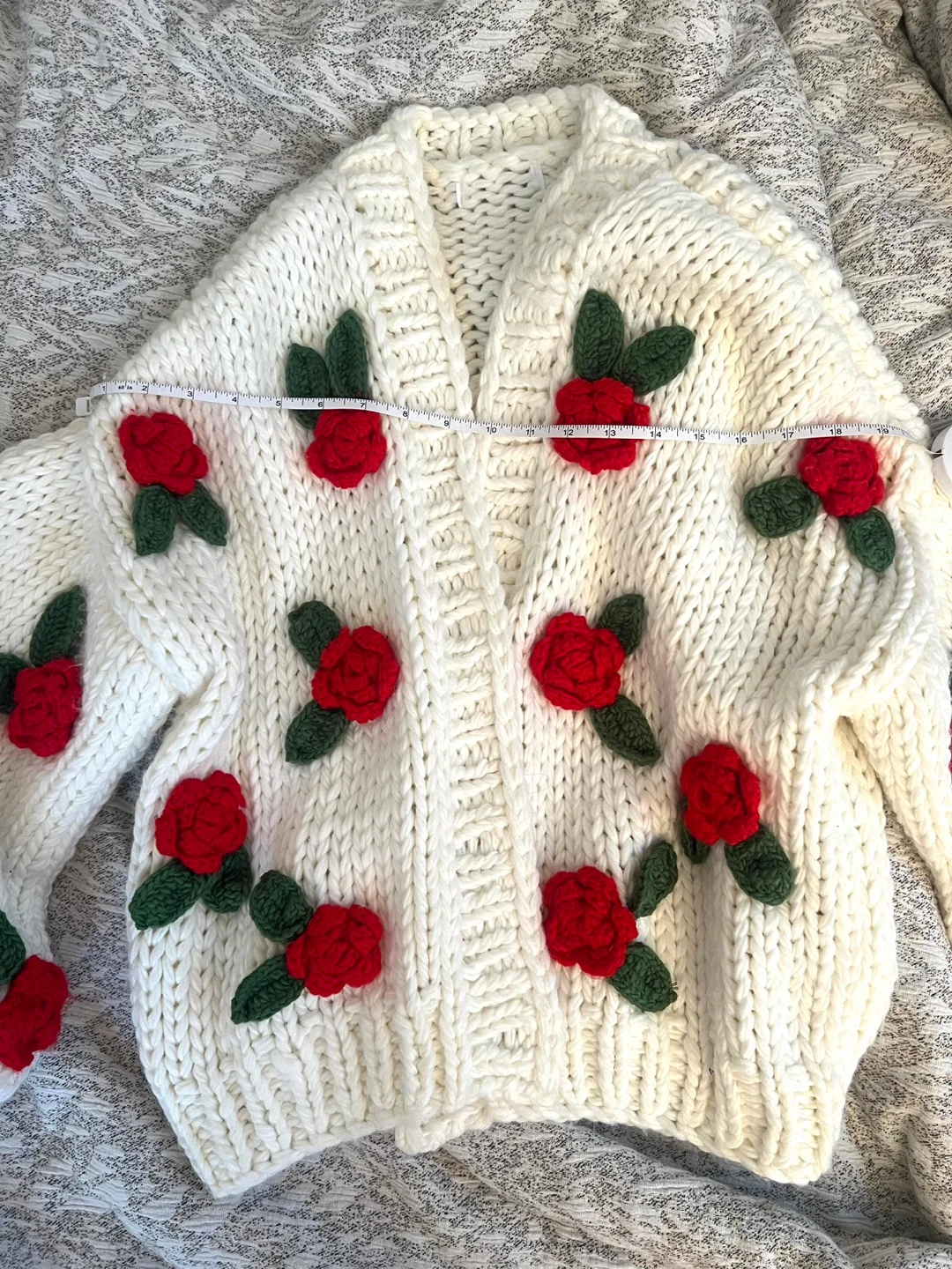 NWOT Chunky Oversized Hand Knitted Cardigan with Roses image indicator(4)