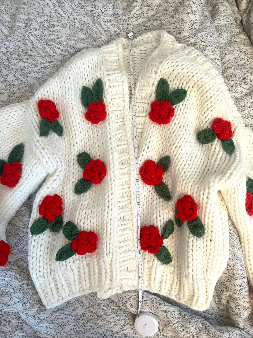 NWOT Chunky Oversized Hand Knitted Cardigan with Roses image indicator(5)