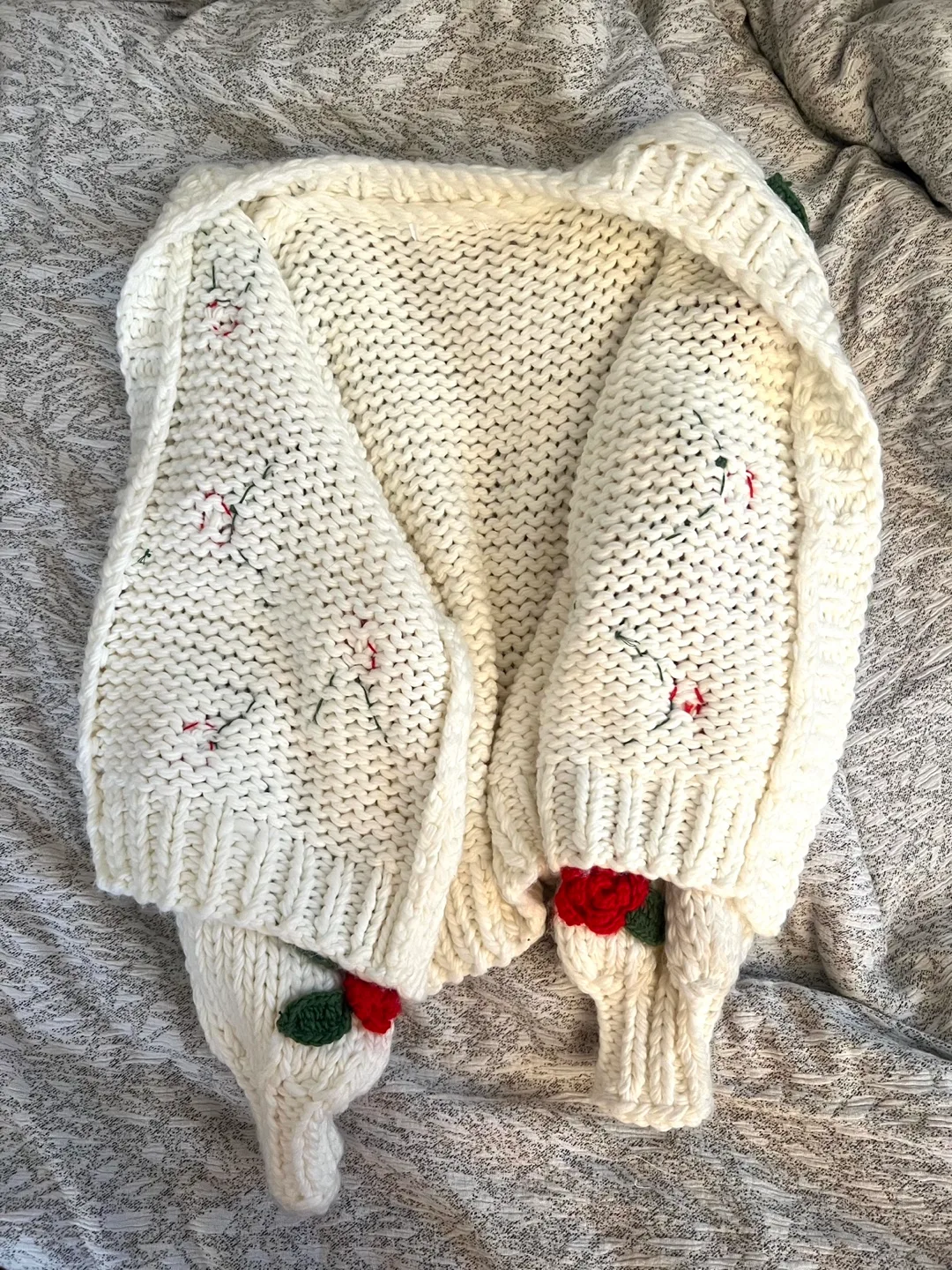 NWOT Chunky Oversized Hand Knitted Cardigan with Roses image indicator(3)