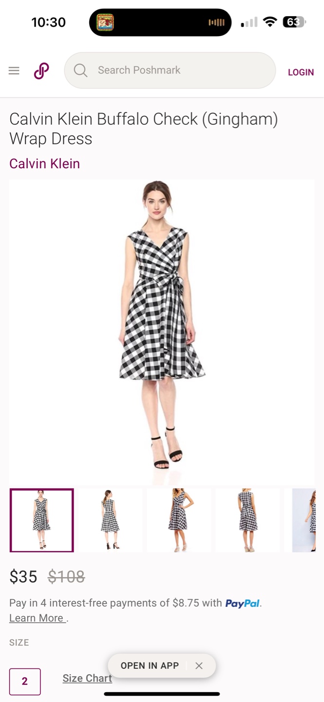 Calvin Klein Black and White Gingham Wrap Dress Size 10 - photo 4