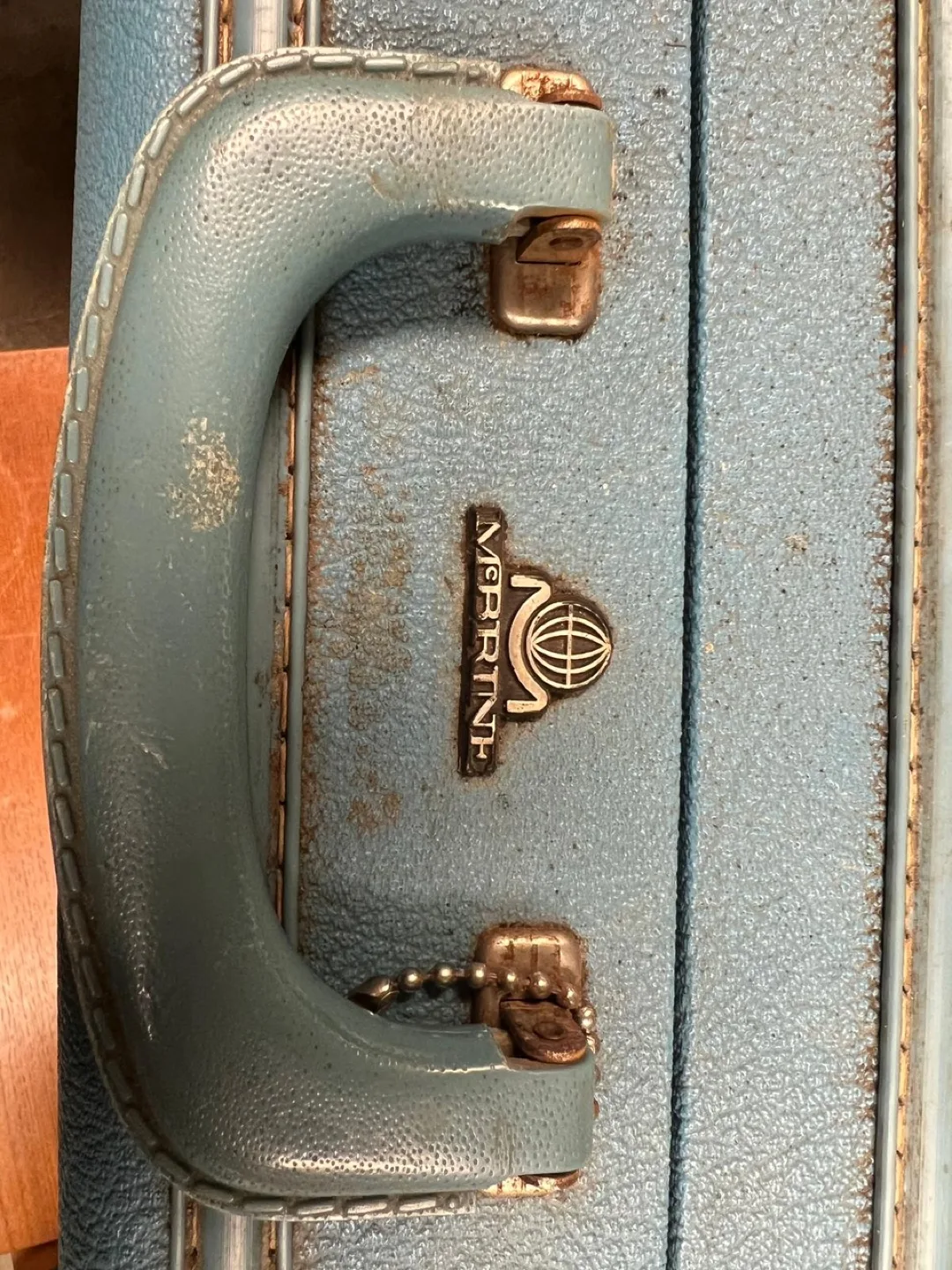 Vintage light blue Meritone suitcase thumbnail