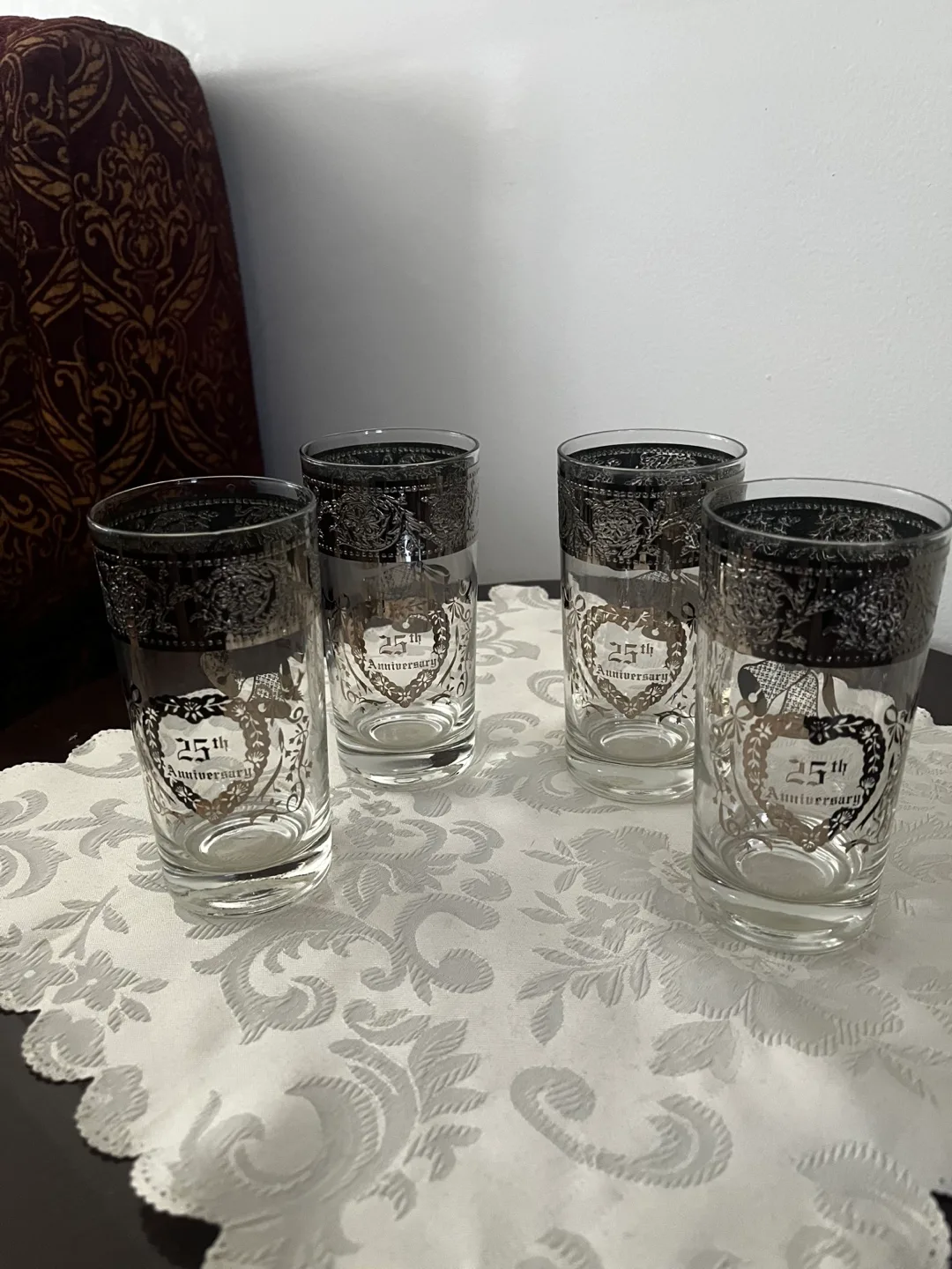 Vintage Silver 25th Anniversary Glasses Set of Four image indicator(2)