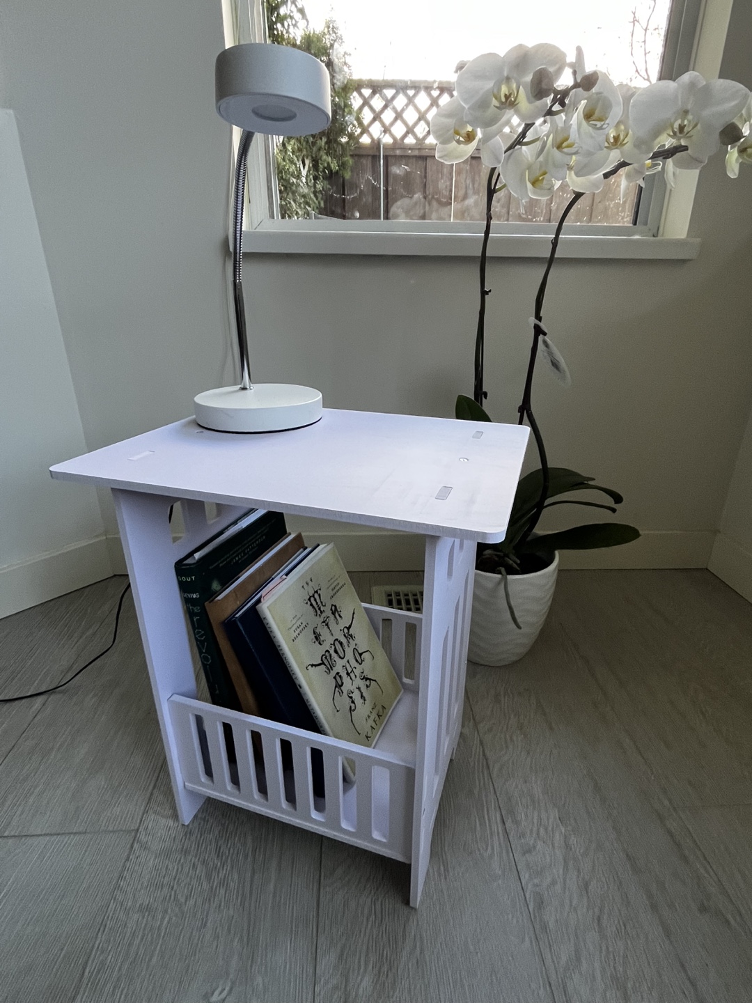 White Night Stand with Book Rack