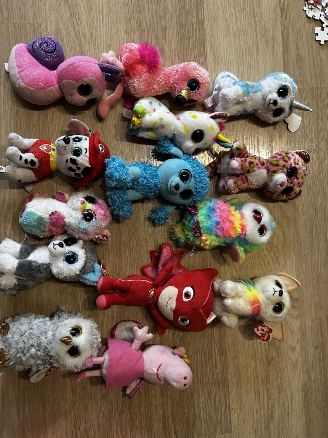 Various plush toys (11 Ty Beanie Boos/Peppa/Owlette/Marshall)