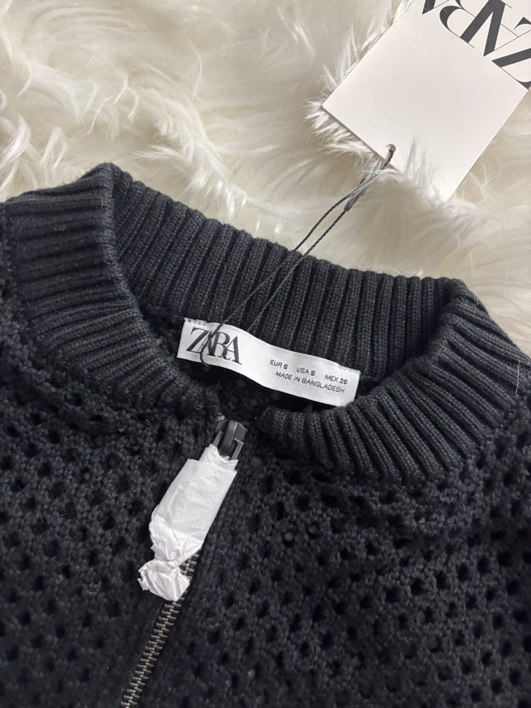 [ZARA] Black Open Knit Cropped Bomber Jacket - photo 3
