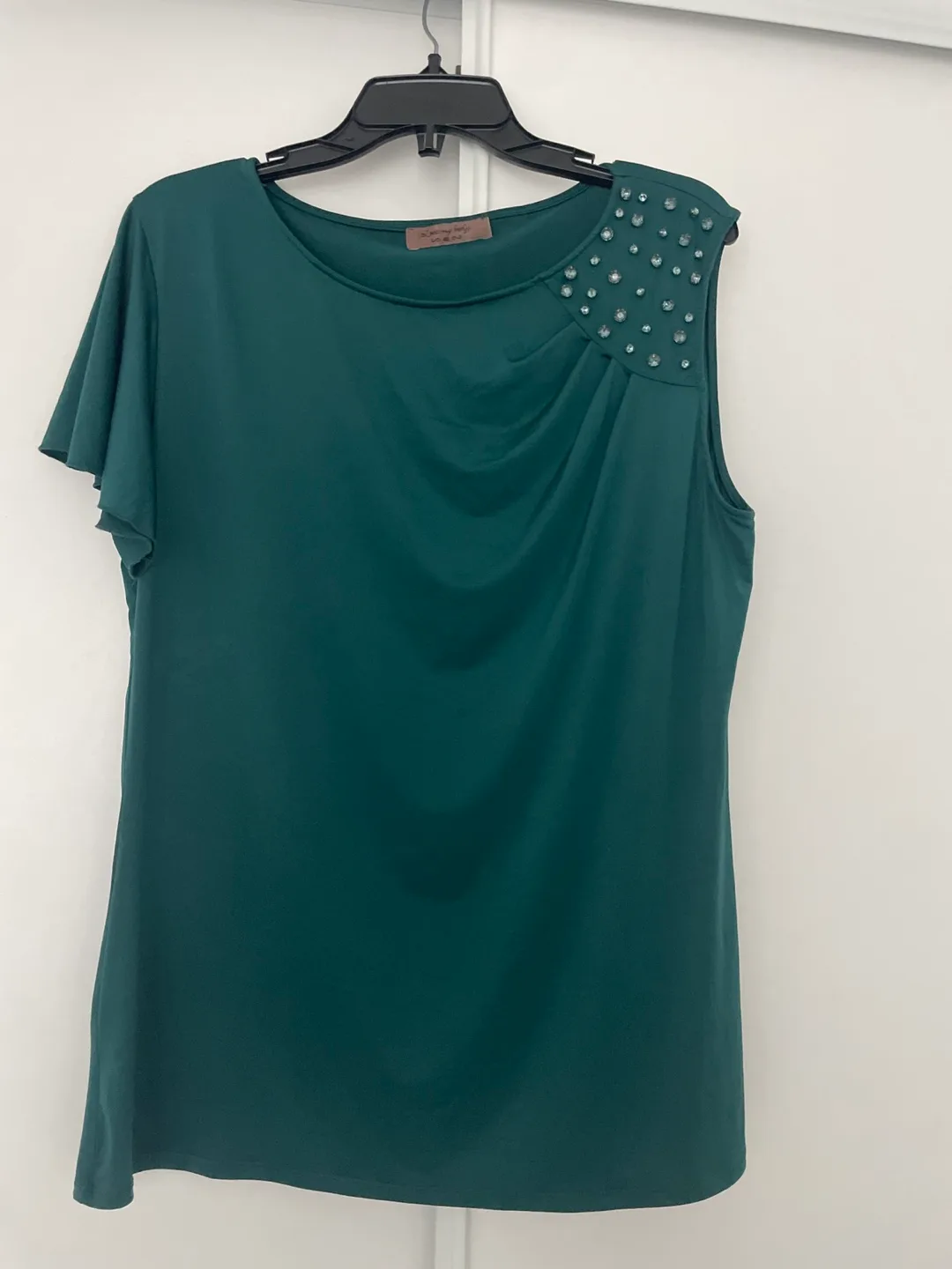 Love My Body Emerald Green Beaded Blouse Size 46 thumbnail