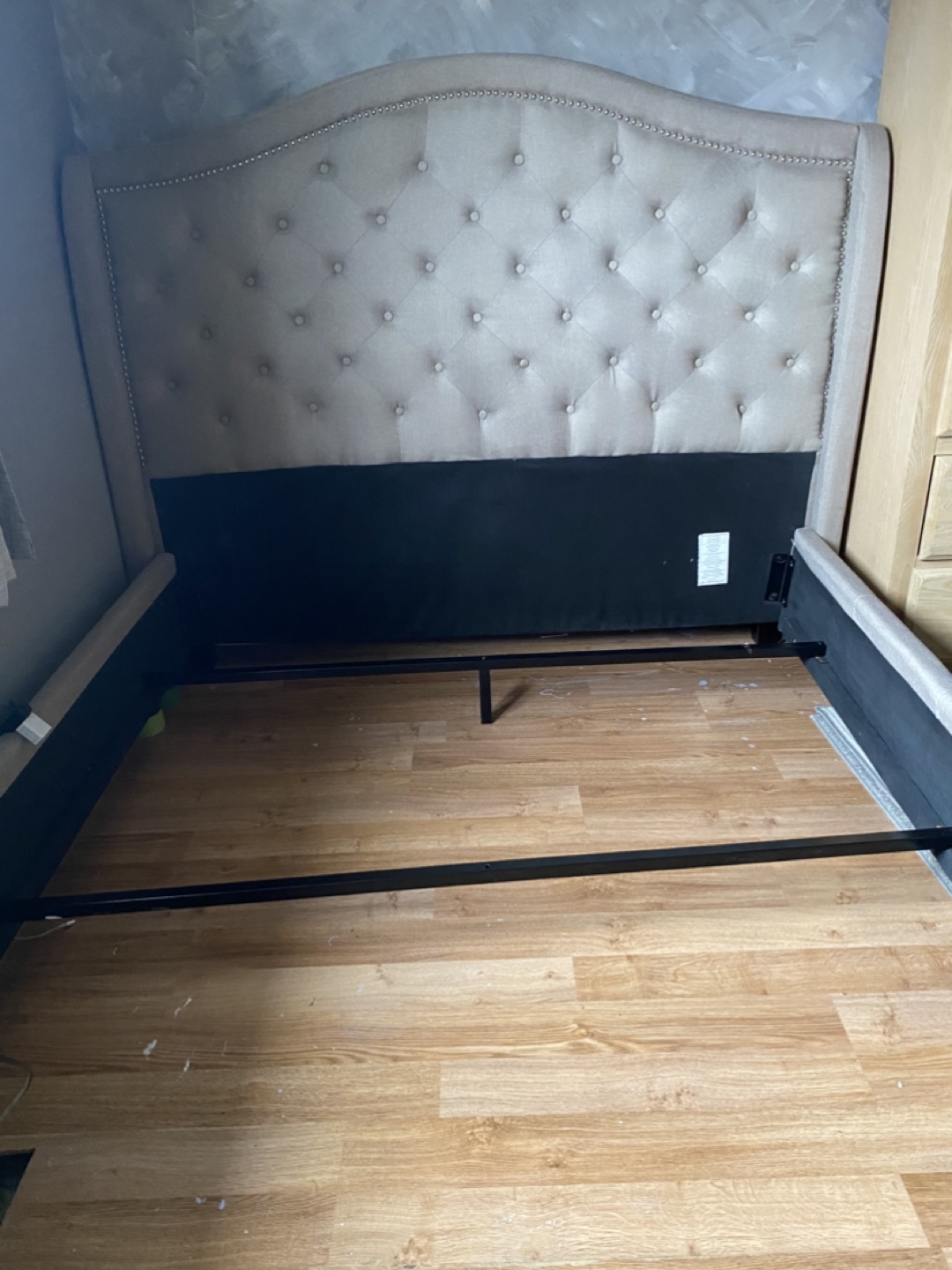Queen-size Upholstered Bed Frame with silver buttons