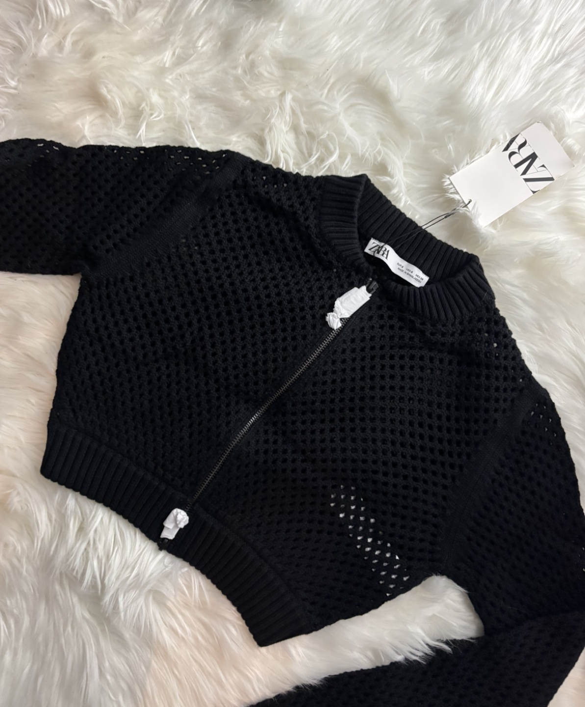 [ZARA] Black Open Knit Cropped Bomber Jacket - photo 2