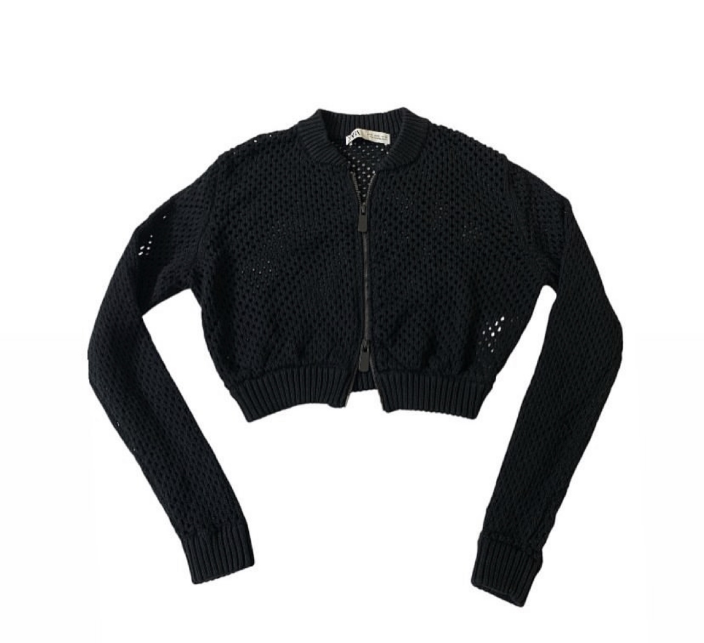 [ZARA] Black Open Knit Cropped Bomber Jacket - photo 4