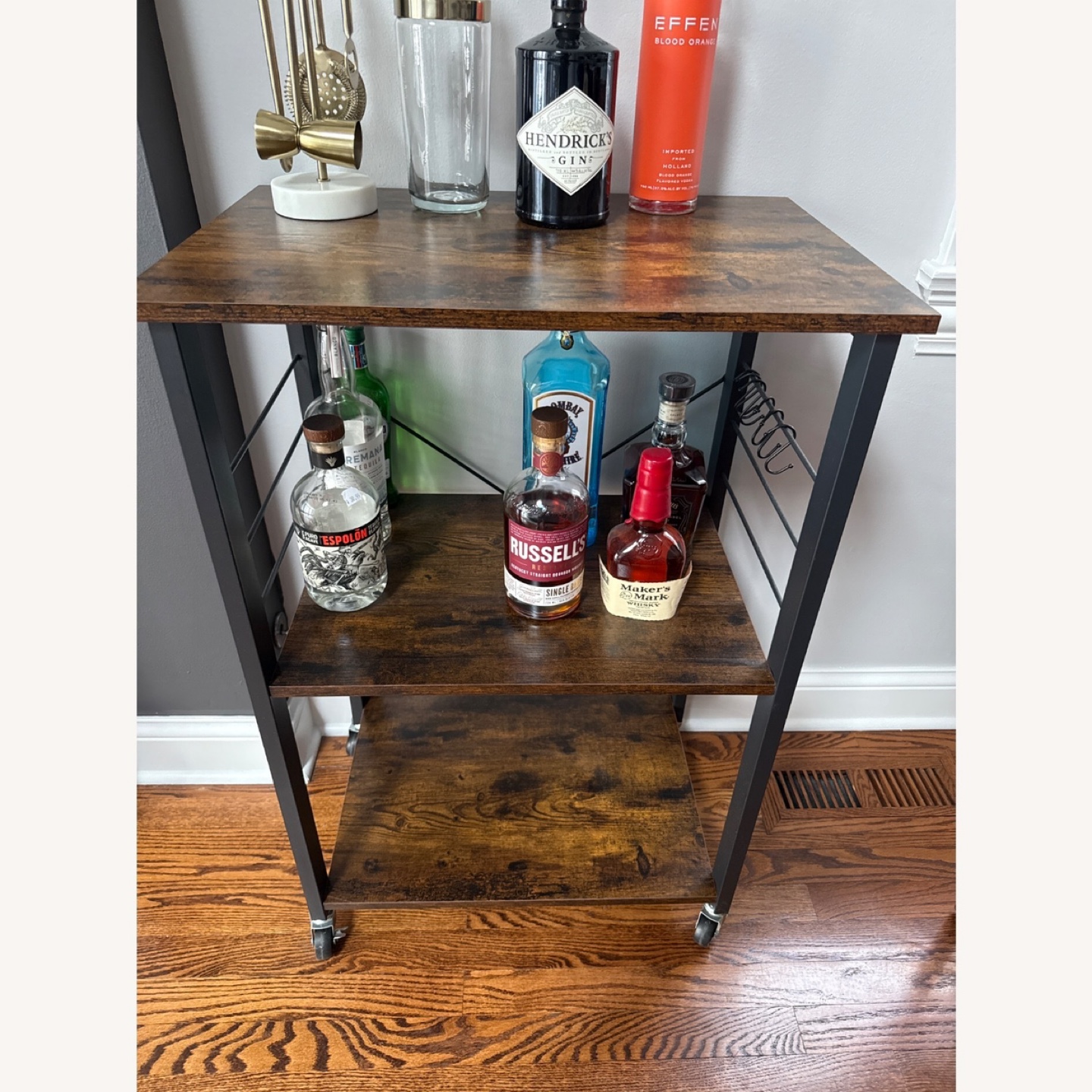 Rustic 3-Tier Rolling Bar Cart