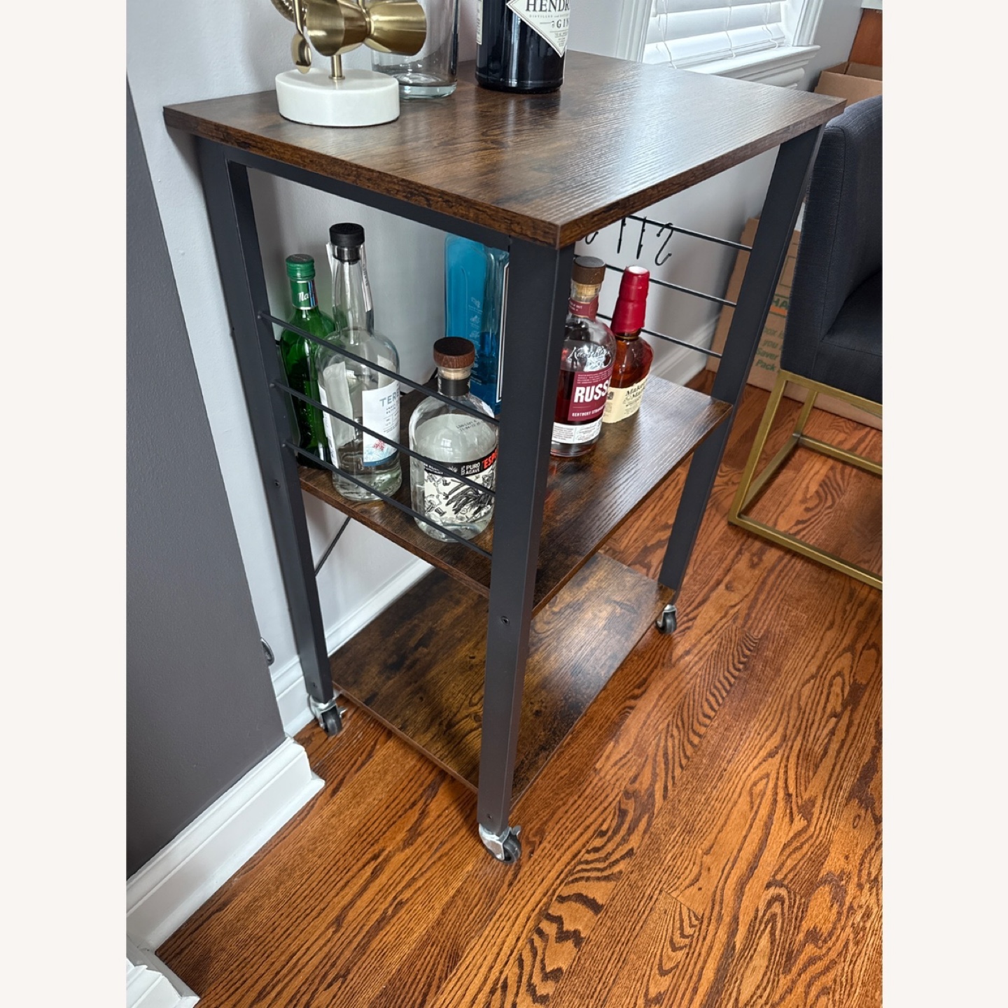 Rustic 3-Tier Rolling Bar Cart - photo 2