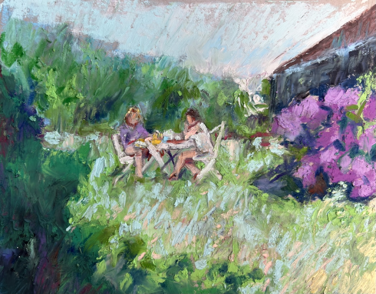 “Spring Brunch” Original Oil Pastel Painting