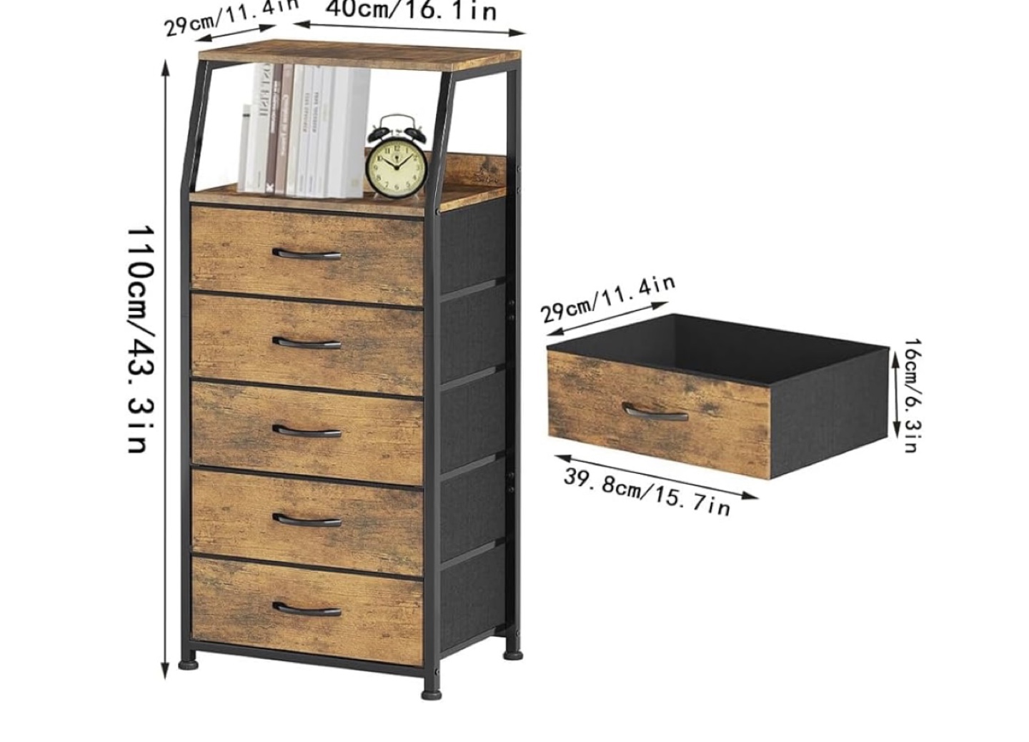 Five-Drawer Storage Cabinet with Top Shelf